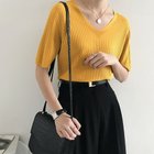 【ミニミニストア/miniministore】の5分袖リブニット夏服トップス レディース 大人の最旬トレンドファッション＆コーディネート founy(ファウニー) ファッション Fashion レディースファッション Fashion for Women トップス・カットソー Cut & Sew Tops ニット Knit Tops & Sweaters イエロー Yellow インナー Innerwear カットソー Cut and Sewn Top デニム Denim, Jeans Material ベスト Vest, Waistcoat リブニット Rib Knit, Ribbed Knit 夏 Summer 洗える Machine Washable 無地 Plain, Solid Color thumbnail Vネック*イエロー|ID: prp329100004985016 ipo3291000000037342017