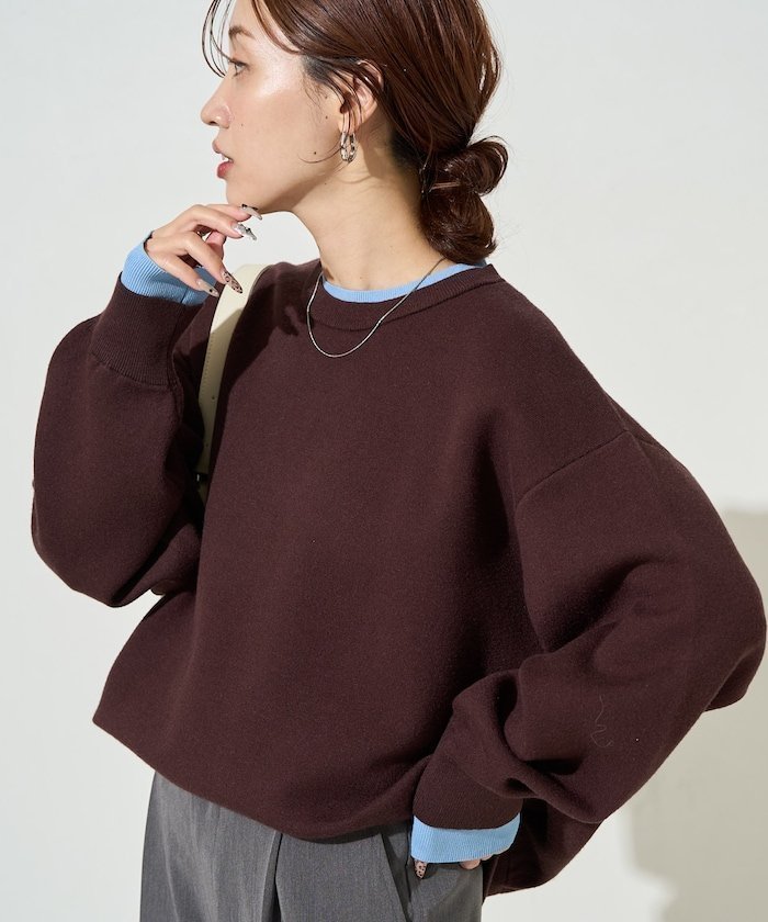 【フリークスストア/FREAK'S STORE】の接結 配色 カラー ニット プルオーバー【限定展開】25AW インテリア・キッズ・メンズ・レディースファッション・服の通販 founy(ファウニー) 　ファッション　Fashion　レディースファッション　Fashion for Women　トップス・カットソー　Cut & Sew Tops　ニット　Knit Tops & Sweaters　カジュアルプルオーバー・ニットトップス　Pullovers & Knit Tops / Casual Pullovers　カーディガン　Cardigan, Knitwear　コンビ　Combo, Combination Style　シンプル　Simple, Minimal　人気　Popular, Best Seller　バランス　Balance, Style Balance　ベーシック　Basic, Essential　リラックス　Relax, Relaxed Fit　A/W・秋冬　Autumn/Winter　冬　Winter / This Winter　おすすめ　Recommended / Our Picks　2025年　2025　2025-2026秋冬・A/W　Autumn/Winter 2025–26 AW25–26　ブラウン×ライトブルー|ID: prp329100004985062 ipo3291000000037342281