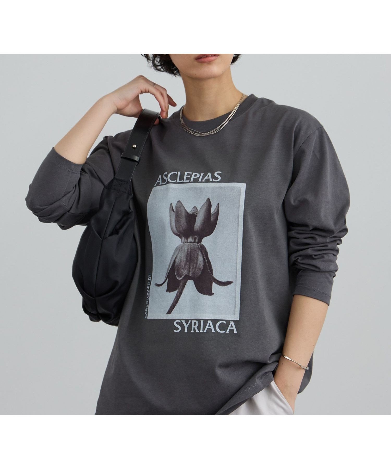 【サロン アダム エ ロペ/SALON adam et rope'】の【KARL BLOSSFELDT by SALON】フォトロングスリーブTシャツ インテリア・キッズ・メンズ・レディースファッション・服の通販 founy(ファウニー) 　ファッション　Fashion　レディースファッション　Fashion for Women　トップス・カットソー　Cut & Sew Tops　シャツ・ブラウス・オフィスカジュアル　Elegant Blouses & Button-Ups　ロングTシャツ・Tシャツ　Longline T-Shirts & Tees　インナー　Innerwear　グラフィック　Graphic, Graphic Design　シンプル　Simple, Minimal　ジャケット　Jacket, Outerwear　スリーブ　Sleeve, Long Sleeve / Short Sleeve　バランス　Balance, Style Balance　フェルト　Felt, Felt Fabric　フォルム　Silhouette, Form　プリント　Print, Printed Pattern　ボトム　Bottoms, Lower Wear　リボン　Ribbon, Bow　ロング　Long, Long-Length　おすすめ　Recommended / Our Picks　チャコール(06)|ID: prp329100004985066 ipo3291000000037342297
