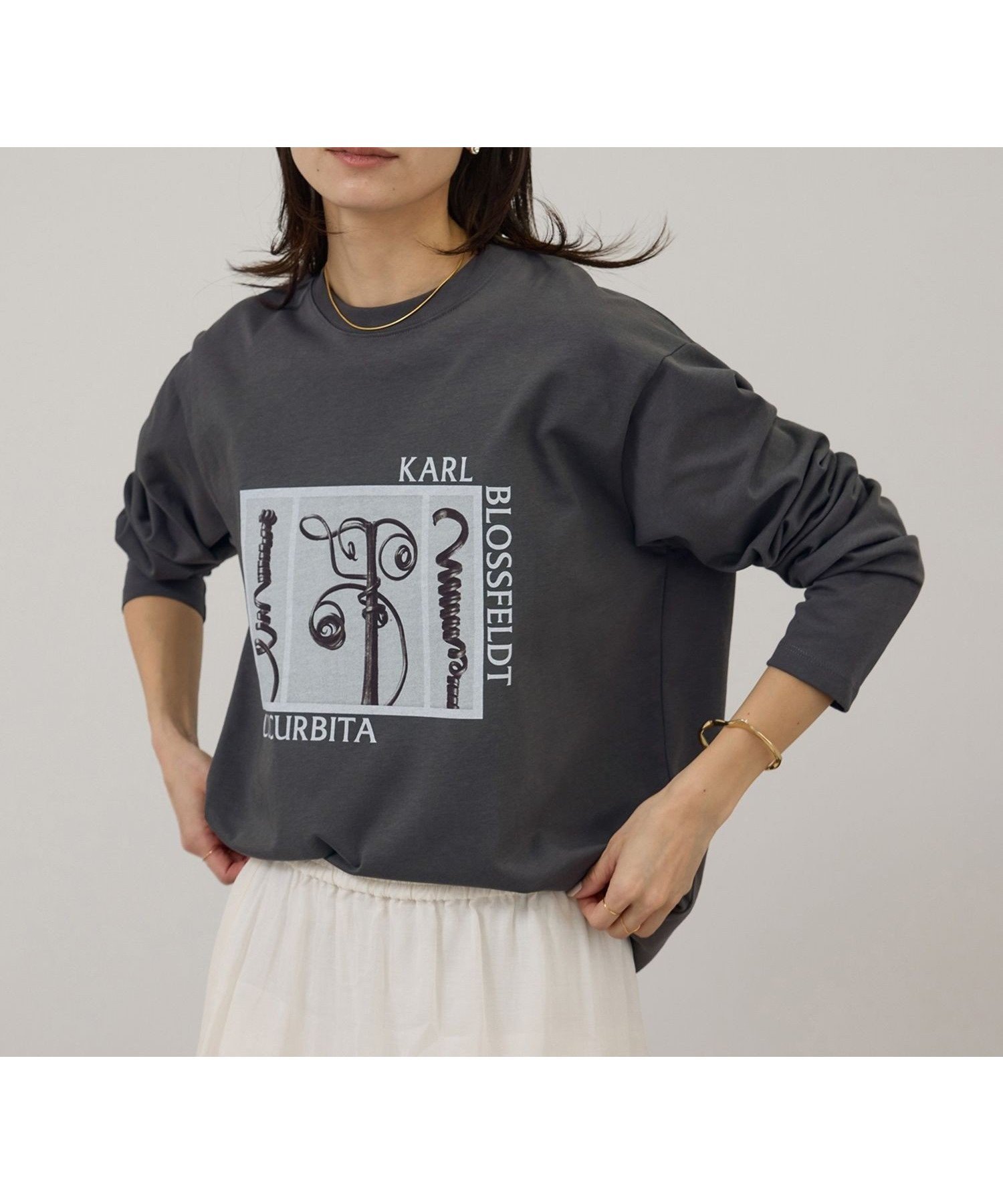 【サロン アダム エ ロペ/SALON adam et rope'】の【KARL BLOSSFELDT by SALON】フォトロングスリーブTシャツ インテリア・キッズ・メンズ・レディースファッション・服の通販 founy(ファウニー) 　ファッション　Fashion　レディースファッション　Fashion for Women　トップス・カットソー　Cut & Sew Tops　シャツ・ブラウス・オフィスカジュアル　Elegant Blouses & Button-Ups　ロングTシャツ・Tシャツ　Longline T-Shirts & Tees　インナー　Innerwear　グラフィック　Graphic, Graphic Design　シンプル　Simple, Minimal　ジャケット　Jacket, Outerwear　スリーブ　Sleeve, Long Sleeve / Short Sleeve　バランス　Balance, Style Balance　フェルト　Felt, Felt Fabric　フォルム　Silhouette, Form　プリント　Print, Printed Pattern　ボトム　Bottoms, Lower Wear　リボン　Ribbon, Bow　ロング　Long, Long-Length　おすすめ　Recommended / Our Picks　グレー(07)|ID: prp329100004985066 ipo3291000000037342298