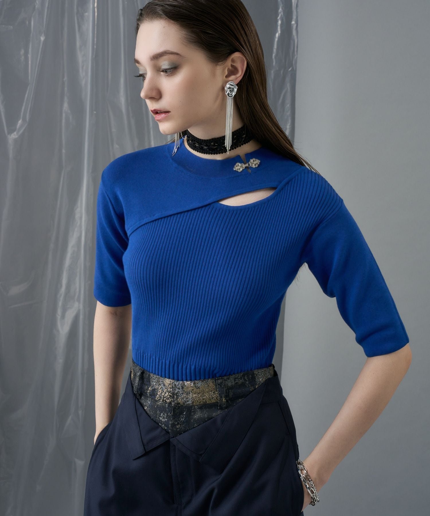 【ハレ/HARE】のチャイナカナグリブニット インテリア・キッズ・メンズ・レディースファッション・服の通販 founy(ファウニー) 　ファッション　Fashion　レディースファッション　Fashion for Women　トップス・カットソー　Cut & Sew Tops　ニット　Knit Tops & Sweaters　おすすめ　Recommended / Our Picks　ウェーブ　Wavy Pattern　カーゴパンツ　Cargo Pants, Utility Pants　ショート　Short, Short Length　ストレート　Straight, Straight Cut　スニーカー　Sneakers, Trainers　スリット　Slit, Slit Detail　スリーブ　Sleeve, Long Sleeve / Short Sleeve　ハーフ　Half, Half-Length　フレア　Flare, Flared　ワイド　Wide, Wide Fit　エレガント 上品　Elegant　厚底　Platform Shoes　夏　Summer　ブルー89|ID: prp329100004985078 ipo3291000000037342354