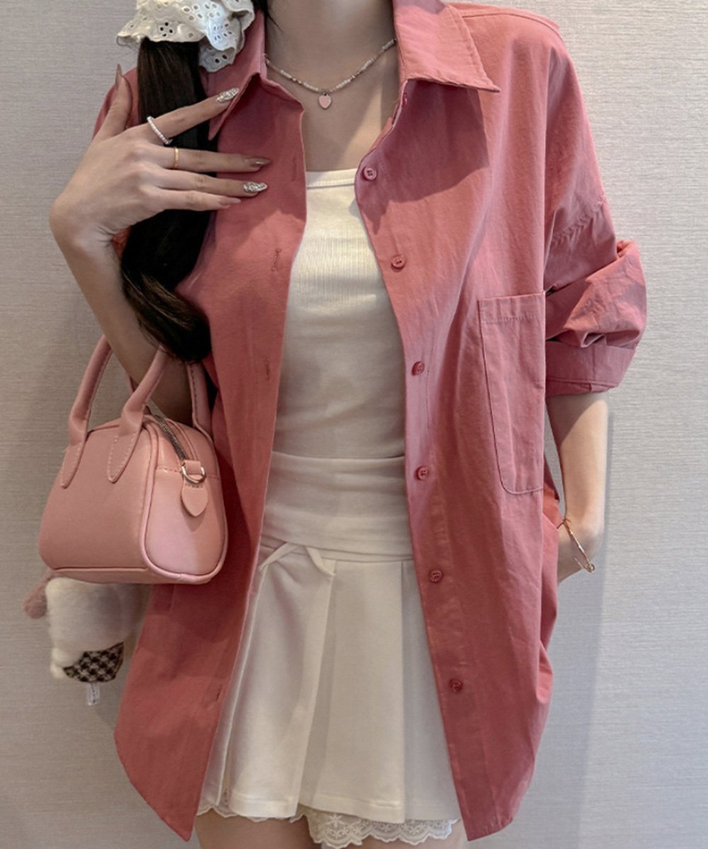 【ミニミニストア/miniministore】のシャツレディースオーバーサイズ長袖シャツ インテリア・キッズ・メンズ・レディースファッション・服の通販 founy(ファウニー) 　ファッション　Fashion　レディースファッション　Fashion for Women　トップス・カットソー　Cut & Sew Tops　シャツ・ブラウス・オフィスカジュアル　Elegant Blouses & Button-Ups　イエロー　Yellow　春　Spring　シンプル　Simple, Minimal　チェリー　Cherry, Cherry Pattern　定番　Standard, Basic Item　長袖　Long Sleeve, Full Sleeve　フロント　Front, Front Design　ベーシック　Basic, Essential　ポケット　Pocket, Pocket Detail　無地　Plain, Solid Color　ラベンダー　Lavender　S/S・春夏　SS, Spring/Summer, Warm Season　おすすめ　Recommended / Our Picks　夏　Summer　チェリーピンク|ID: prp329100004985087 ipo3291000000037342407