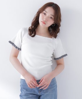 【ナチュラル ビューティー ベーシック/NATURAL BEAUTY BASIC】のボーダーフリルスリーブニット 大人の最旬トレンドファッション＆コーディネート founy(ファウニー) ファッション Fashion レディースファッション Fashion for Women トップス・カットソー Cut & Sew Tops ニット Knit Tops & Sweaters シンプル Simple, Minimal スクエア Square, Square Shape デコルテ Décolleté, Neckline フリル Frill, Ruffle ボーダー Border, Stripe エレガント 上品 Elegant |ID:prp329100004985106