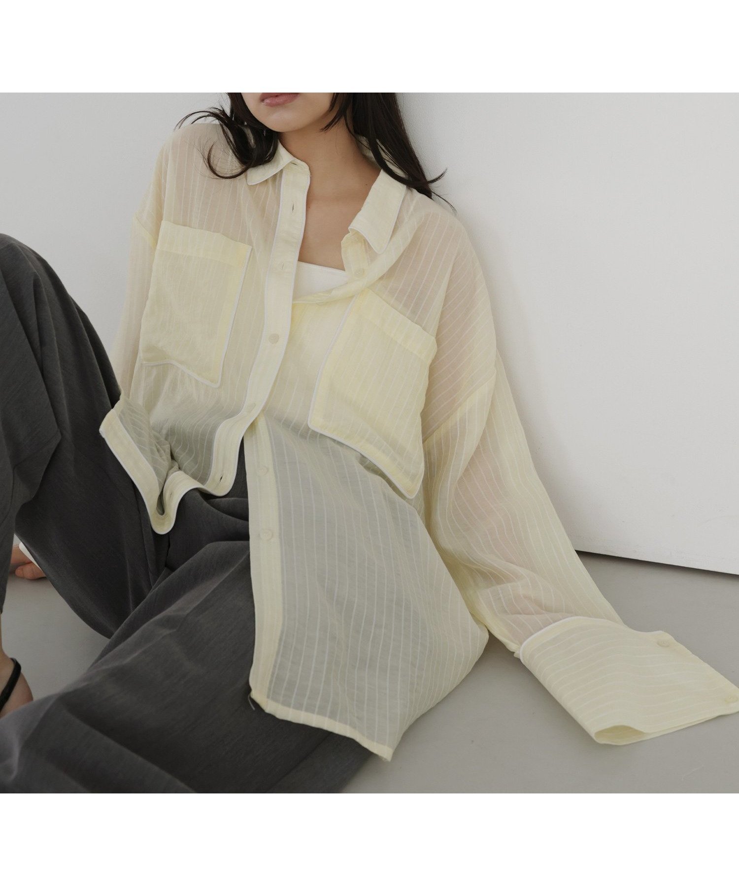 【ヘラム/hellam】の配色パイピング オーバーサイズシアーシャツ インテリア・キッズ・メンズ・レディースファッション・服の通販 founy(ファウニー) 　ファッション　Fashion　レディースファッション　Fashion for Women　トップス・カットソー　Cut & Sew Tops　シャツ・ブラウス・オフィスカジュアル　Elegant Blouses & Button-Ups　パイピング　Piping, Trim Design　人気　Popular, Best Seller　イエロー|ID: prp329100004985131 ipo3291000000037365868