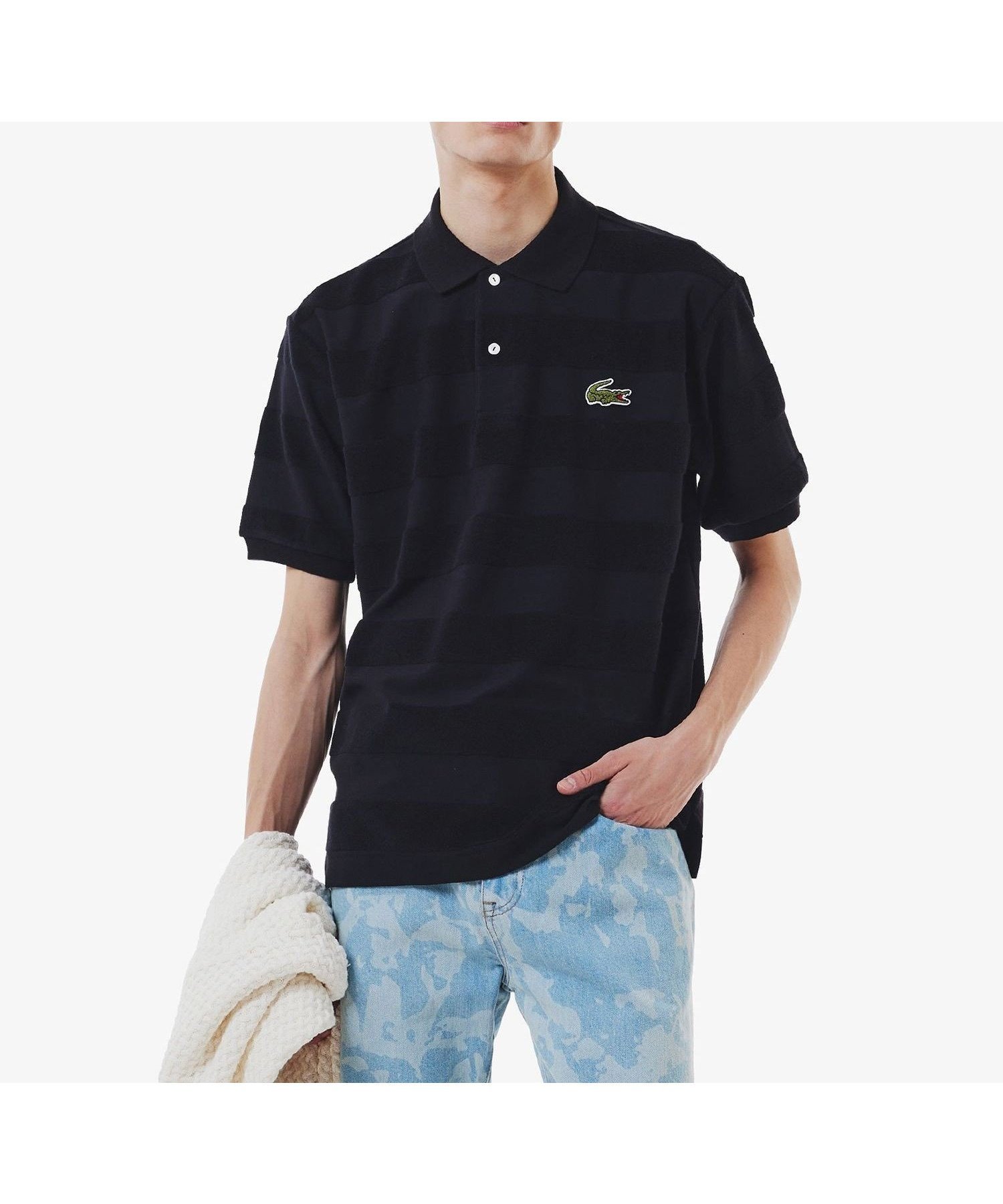 【ラコステ/LACOSTE / MEN】のパイル地切り替え同色ボーダーポロシャツ インテリア・キッズ・メンズ・レディースファッション・服の通販 founy(ファウニー) 　ファッション　Fashion　メンズファッション　Fashion for Men　カフス　Cuff Design　スリット　Slit, Slit Detail　ボーダー　Border, Stripe　ポロシャツ　Polo Shirt, Collared Tee　リブニット　Rib Knit, Ribbed Knit　リラックス　Relax, Relaxed Fit　エレガント 上品　Elegant　ブラック|ID: prp329100004985158 ipo3291000000037342815
