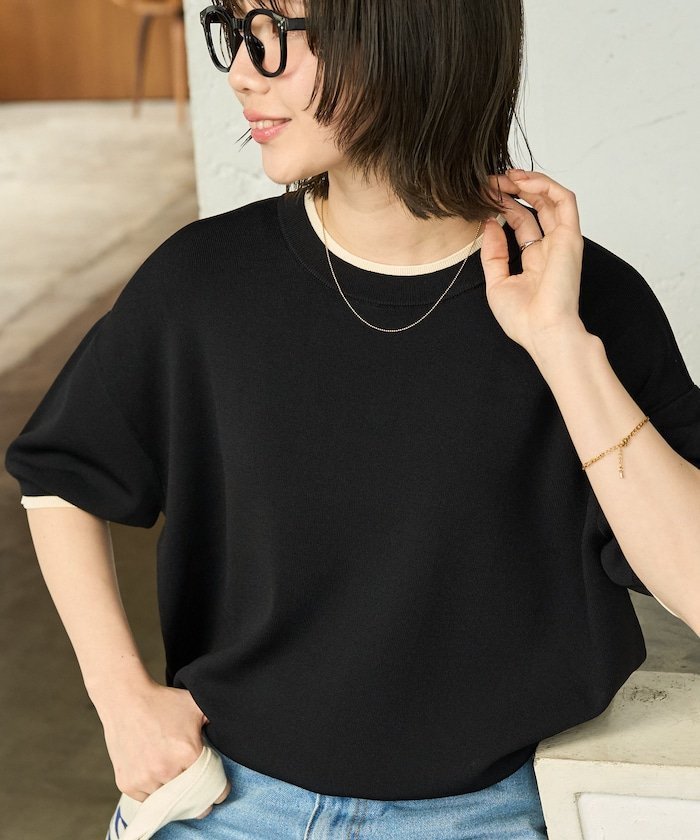 【フリークスストア/FREAK'S STORE】の限定展開 クールタッチ 配色 レイヤード 半袖 ニット プルオーバー インテリア・キッズ・メンズ・レディースファッション・服の通販 founy(ファウニー) 　ファッション　Fashion　レディースファッション　Fashion for Women　トップス・カットソー　Cut & Sew Tops　ニット　Knit Tops & Sweaters　カジュアルプルオーバー・ニットトップス　Pullovers & Knit Tops / Casual Pullovers　2026年　2026　2026春夏・S/S　Spring/Summer 2026 SS26　半袖　Short Sleeve, Half Sleeve　夏　Summer　S/S・春夏　SS, Spring/Summer, Warm Season　ブラック|ID: prp329100004985450 ipo3291000000037344823