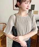 【モーメントプラス/moment+ / MEN】のインナーキャミ付き シアー プリーツ 半袖 メロー ブラウス カーキ|ID: prp329100004985457 ipo3291000000037344888