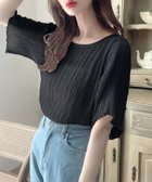 【モーメントプラス/moment+ / MEN】のインナーキャミ付き シアー プリーツ 半袖 メロー ブラウス ブラック|ID: prp329100004985457 ipo3291000000037344890