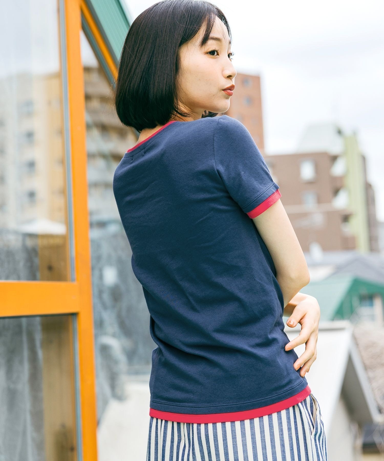 【ニコアンド/niko and】のダブルレイヤーライクTシャツ インテリア・キッズ・メンズ・レディースファッション・服の通販 founy(ファウニー) 　ファッション　Fashion　レディースファッション　Fashion for Women　トップス・カットソー　Cut & Sew Tops　シャツ・ブラウス・オフィスカジュアル　Elegant Blouses & Button-Ups　ロングTシャツ・Tシャツ　Longline T-Shirts & Tees　おすすめ　Recommended / Our Picks　インナー　Innerwear　シンプル　Simple, Minimal　ストレッチ　Stretch, Stretchy Fabric　デニム　Denim, Jeans Material　ビスチェ　Bustier, Corset Top　フェミニン　Feminine, Girly　フレア　Flare, Flared　ベーシック　Basic, Essential　ボトム　Bottoms, Lower Wear　ネイビー|ID: prp329100004985468 ipo3291000000037344987