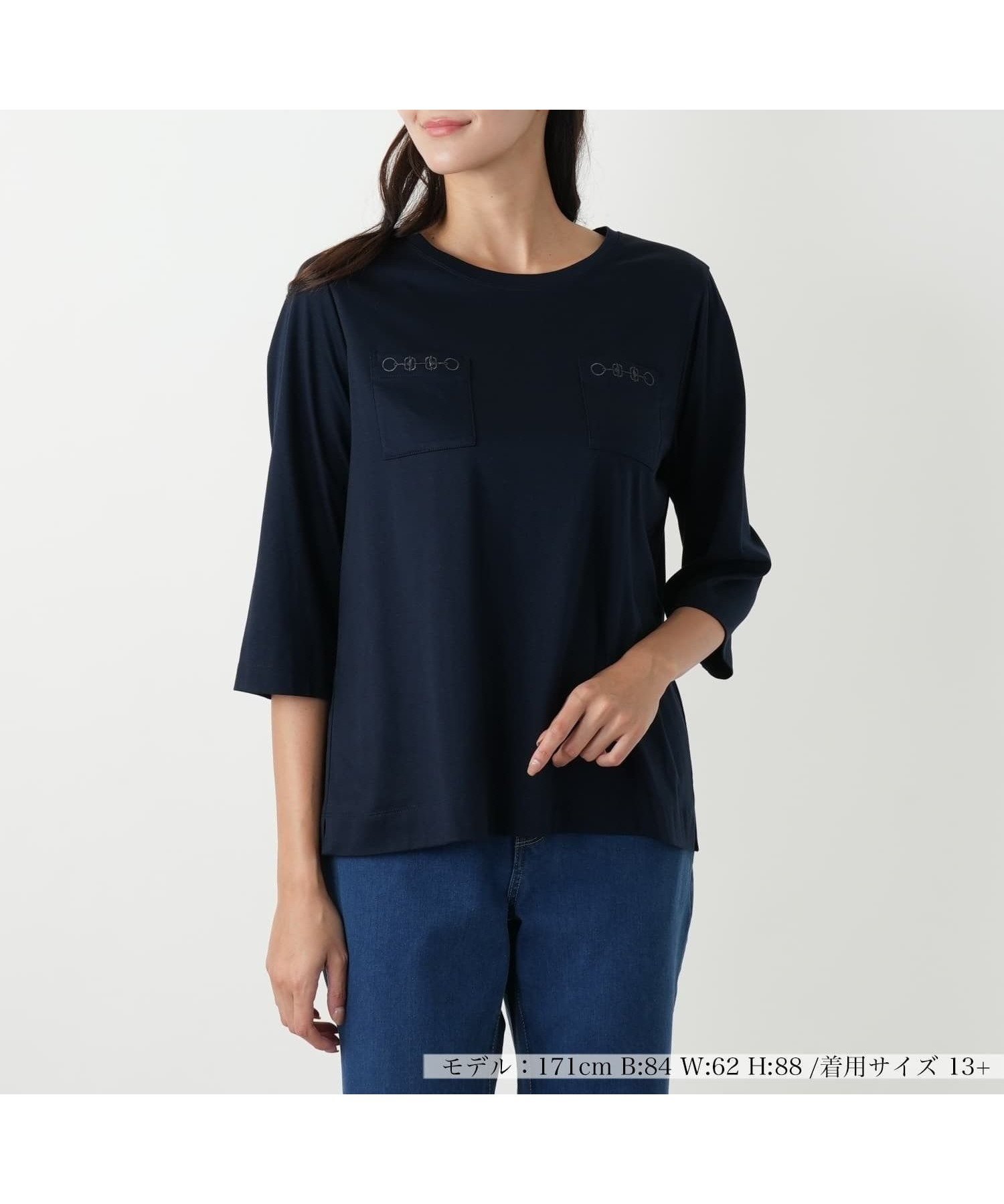 【レリアンプラスハウス/Leilian PLUS HOUSE】の刺繍七分袖カットソー 大人の最旬トレンドファッション＆コーディネート founy(ファウニー) 　ファッション　Fashion　レディースファッション　Fashion for Women　トップス・カットソー　Cut & Sew Tops　カットソー・ベーシックTシャツ　Cut-and-Sewn Tops / Stretch Tees & Basics　インナー　Innerwear　ウォッシャブル　Machine Washable　カットソー　Cut and Sewn Top　シンプル　Simple, Minimal　ジャケット　Jacket, Outerwear　ポケット　Pocket, Pocket Detail　モチーフ　Motif, Design Theme　エレガント 上品　Elegant　秋　Autumn　 other-1|ID: prp329100004985498 ipo3291000000037345096