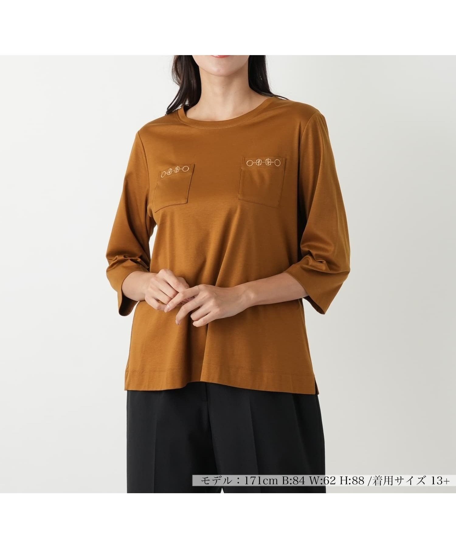 【レリアンプラスハウス/Leilian PLUS HOUSE】の刺繍七分袖カットソー インテリア・キッズ・メンズ・レディースファッション・服の通販 founy(ファウニー) 　ファッション　Fashion　レディースファッション　Fashion for Women　トップス・カットソー　Cut & Sew Tops　カットソー・ベーシックTシャツ　Cut-and-Sewn Tops / Stretch Tees & Basics　インナー　Innerwear　ウォッシャブル　Machine Washable　カットソー　Cut and Sewn Top　シンプル　Simple, Minimal　ジャケット　Jacket, Outerwear　ポケット　Pocket, Pocket Detail　モチーフ　Motif, Design Theme　エレガント 上品　Elegant　秋　Autumn　モカ|ID: prp329100004985498 ipo3291000000037345098