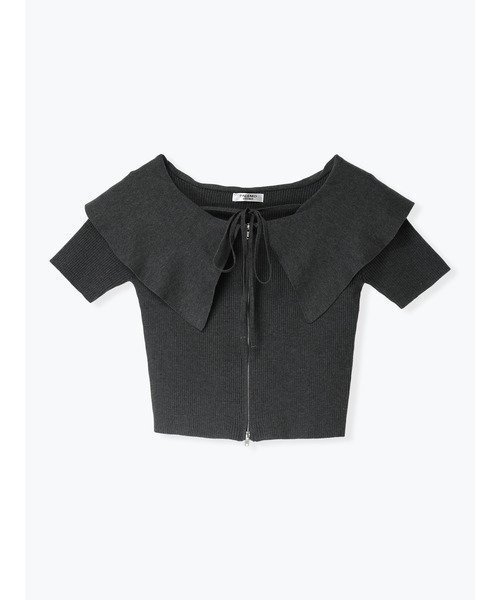 【ルディックパーク/LUDIC PARK】のビッグカラーリブトップス インテリア・キッズ・メンズ・レディースファッション・服の通販 founy(ファウニー) 　ファッション　Fashion　レディースファッション　Fashion for Women　トップス・カットソー　Cut & Sew Tops　ダブル　Double, Double-Breasted　ビッグ　Big, Oversized　フレア　Flare, Flared　フロント　Front, Front Design　濃グレー|ID: prp329100004985508 ipo3291000000037345142