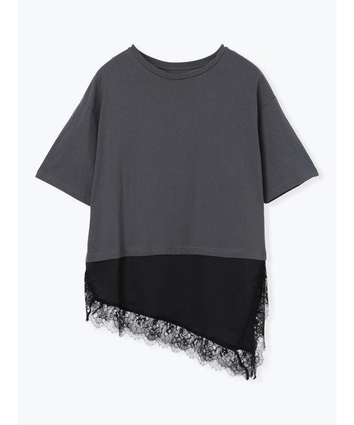 【ルディックパーク/LUDIC PARK】の裾レースアシメドッキングトップス インテリア・キッズ・メンズ・レディースファッション・服の通販 founy(ファウニー) 　ファッション　Fashion　レディースファッション　Fashion for Women　トップス・カットソー　Cut & Sew Tops　おすすめ　Recommended / Our Picks　ダウン　Down, Puffer　デニム　Denim, Jeans Material　ドッキング　Docking, Mixed Material　ビッグ　Big, Oversized　レース　Lace, Lace Fabric　グレー|ID: prp329100004985509 ipo3291000000037345151