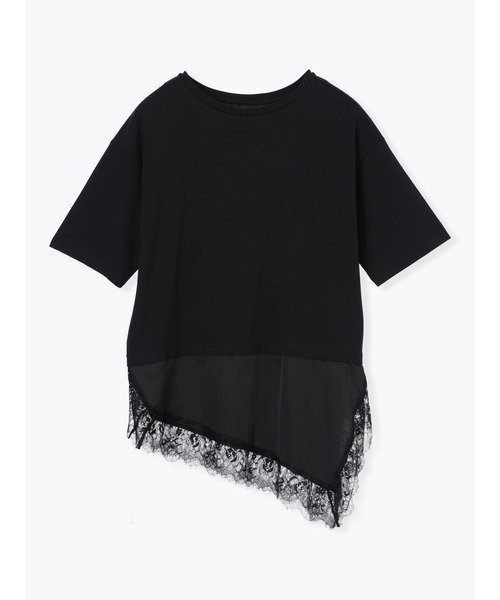 【ルディックパーク/LUDIC PARK】の裾レースアシメドッキングトップス インテリア・キッズ・メンズ・レディースファッション・服の通販 founy(ファウニー) 　ファッション　Fashion　レディースファッション　Fashion for Women　トップス・カットソー　Cut & Sew Tops　おすすめ　Recommended / Our Picks　ダウン　Down, Puffer　デニム　Denim, Jeans Material　ドッキング　Docking, Mixed Material　ビッグ　Big, Oversized　レース　Lace, Lace Fabric　黒|ID: prp329100004985509 ipo3291000000037345152