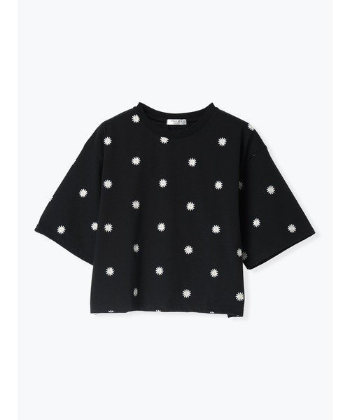 【ルディックパーク/LUDIC PARK】の刺繍総柄クロップドTシャツ インテリア・キッズ・メンズ・レディースファッション・服の通販 founy(ファウニー) 　ファッション　Fashion　レディースファッション　Fashion for Women　トップス・カットソー　Cut & Sew Tops　シャツ・ブラウス・オフィスカジュアル　Elegant Blouses & Button-Ups　ロングTシャツ・Tシャツ　Longline T-Shirts & Tees　クロップド　Cropped, Short Length　黒|ID: prp329100004985510 ipo3291000000037345156