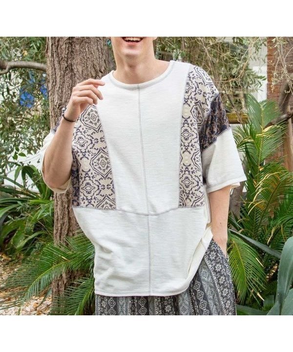 【アミナコレクション/Amina Collection】の【チャイハネ】カジナツメンズトップス インテリア・キッズ・メンズ・レディースファッション・服の通販 founy(ファウニー) 　ファッション　Fashion　レディースファッション　Fashion for Women　トップス・カットソー　Cut & Sew Tops　カットソー　Cut and Sewn Top　パッチワーク　Patchwork, Mixed Fabric　ホワイト|ID: prp329100004985528 ipo3291000000037345241