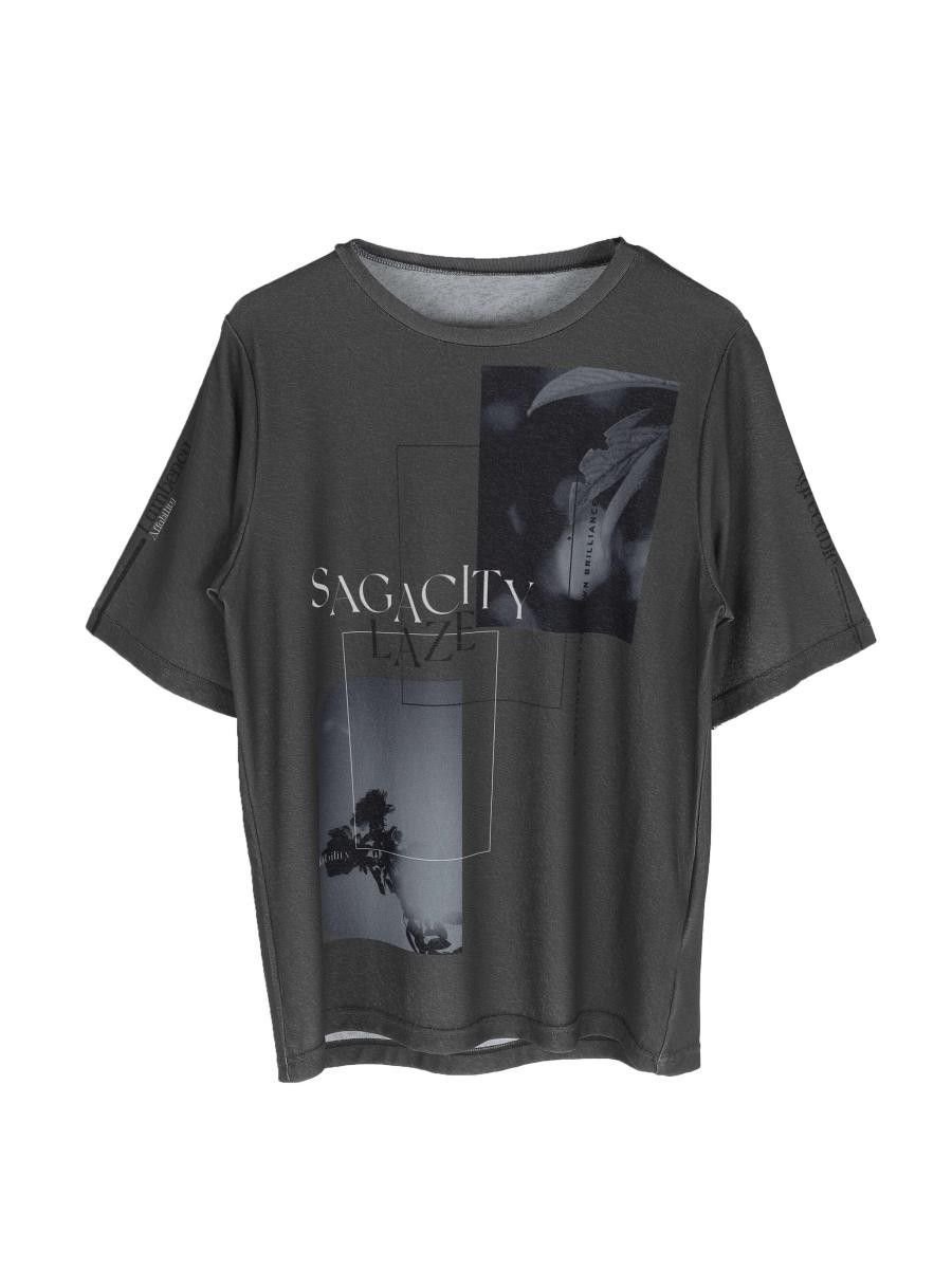 【ラシュッド/LASUD】のSHEER PRINT TOPS インテリア・キッズ・メンズ・レディースファッション・服の通販 founy(ファウニー) 　ファッション　Fashion　レディースファッション　Fashion for Women　トップス・カットソー　Cut & Sew Tops　おすすめ　Recommended / Our Picks　コンパクト　Compact, Small Size　プリント　Print, Printed Pattern　エレガント 上品　Elegant　チャコールグレー|ID: prp329100004985531 ipo3291000000037345261