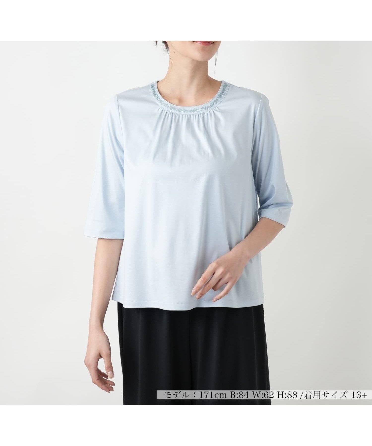 【レリアンプラスハウス/Leilian PLUS HOUSE】の【店舗人気】スパンコール七分袖カットソー 大人の最旬トレンドファッション＆コーディネート founy(ファウニー) 　ファッション　Fashion　レディースファッション　Fashion for Women　トップス・カットソー　Cut & Sew Tops　カットソー・ベーシックTシャツ　Cut-and-Sewn Tops / Stretch Tees & Basics　ウォッシャブル　Machine Washable　エレガント 上品　Elegant　カットソー　Cut and Sewn Top　ギャザー　Gathered, Ruffled　スパンコール　Sequins, Sequin Embellishment　フロント　Front, Front Design　ポケット　Pocket, Pocket Detail　リュクス　Luxury, Elegant, High-End, Chic　人気　Popular, Best Seller　夏　Summer　 other-1|ID: prp329100004985555 ipo3291000000037345449