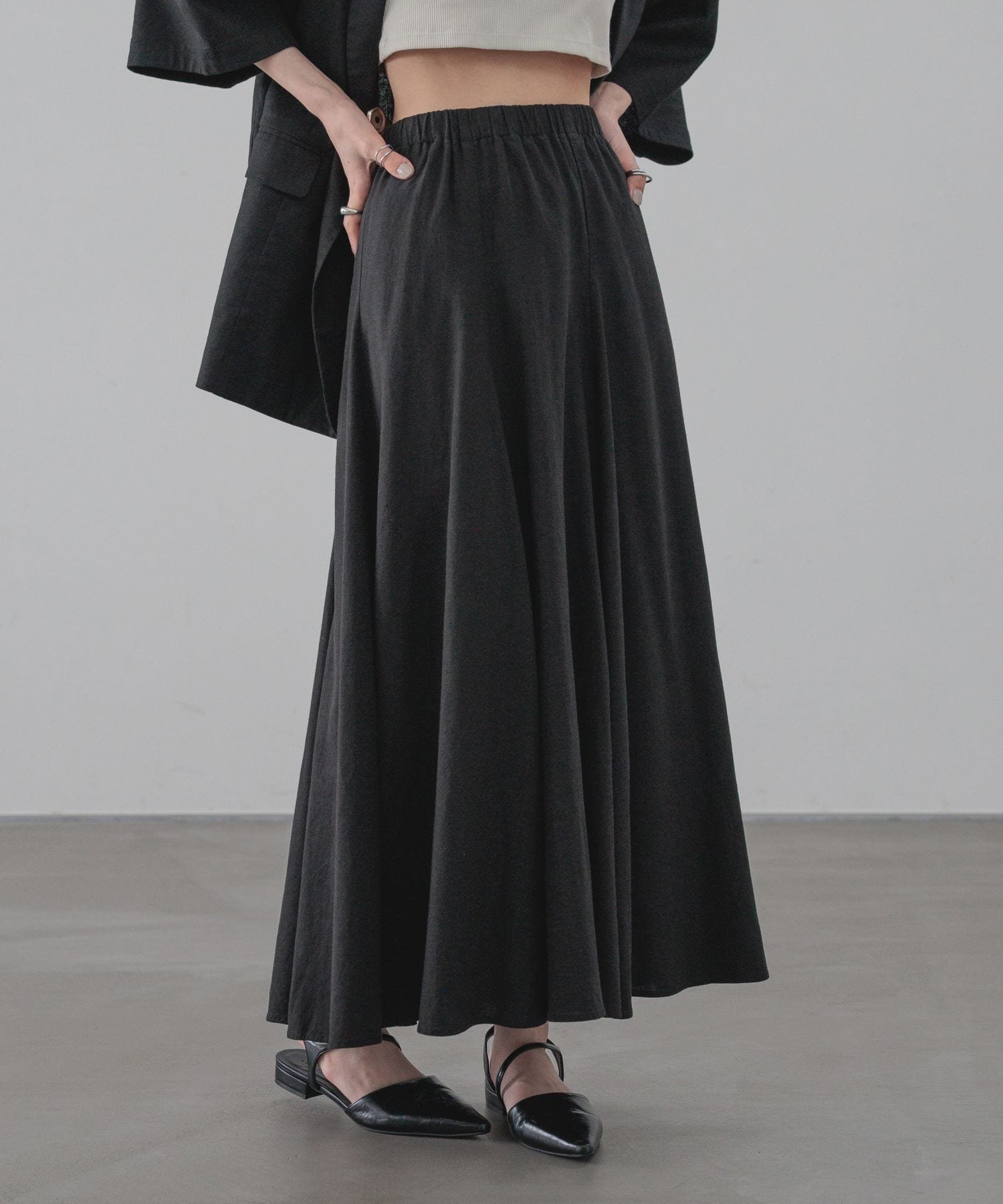 【ローリーズファーム/LOWRYS FARM】のリネンフレアスカート インテリア・キッズ・メンズ・レディースファッション・服の通販 founy(ファウニー) 　ファッション　Fashion　レディースファッション　Fashion for Women　スカート　Skirts　Aライン・フレアスカート　A-Line & Flared Skirts　おすすめ　Recommended / Our Picks　コンパクト　Compact, Small Size　サンダル　Sandals, Summer Shoes　スニーカー　Sneakers, Trainers　ダウン　Down, Puffer　ビンテージ　Vintage, Retro Style　フレア　Flare, Flared　リネン　Linen, Linen Fabric　ブラック09|ID: prp329100004985600 ipo3291000000037345713