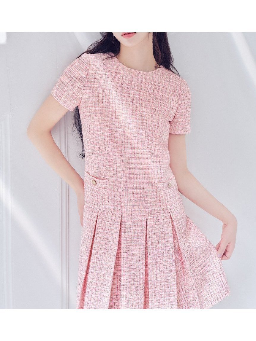 【セルフォード/CELFORD】のツイードミニワンピース インテリア・キッズ・メンズ・レディースファッション・服の通販 founy(ファウニー) 　ファッション　Fashion　レディースファッション　Fashion for Women　ワンピース　Dresses　おすすめ　Recommended / Our Picks　ストレート　Straight, Straight Cut　スマート　Smart, Elegant　セットアップ　Set-Up, Coordinated Outfit　ツイード　Twill, Twill Weave　プリーツ　Pleats, Pleated　ボックス　Boxy, Box Shape　リュクス　Luxury, Elegant, High-End, Chic　今季　This Season, Current Season　夏　Summer　定番　Standard, Basic Item　PNK[066]|ID: prp329100004985620 ipo3291000000037345794