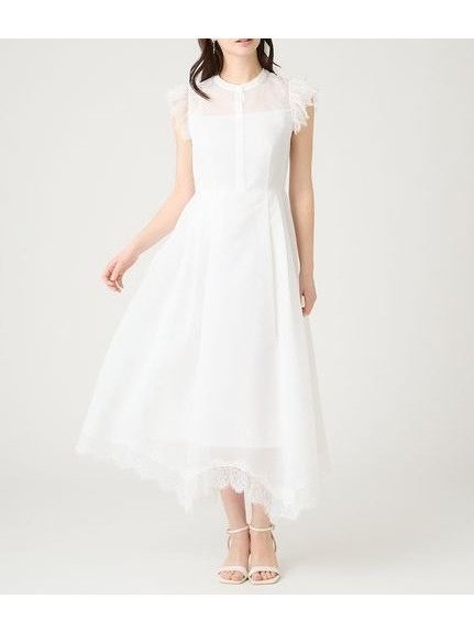 【セルフォード/CELFORD】のストライプレーストリムワンピース インテリア・キッズ・メンズ・レディースファッション・服の通販 founy(ファウニー) 　ファッション　Fashion　レディースファッション　Fashion for Women　ワンピース　Dresses　おすすめ　Recommended / Our Picks　ウェーブ　Wavy Pattern　オーガンジー　Organza Fabric　ギャザー　Gathered, Ruffled　シフォン　Chiffon, Lightweight Fabric　スカラップ　Scallop, Scalloped Edge　ストライプ　Stripe, Striped Pattern　ストレート　Straight, Straight Cut　スマート　Smart, Elegant　リボン　Ribbon, Bow　レース　Lace, Lace Fabric　WHT[001]|ID: prp329100004985624 ipo3291000000037345809