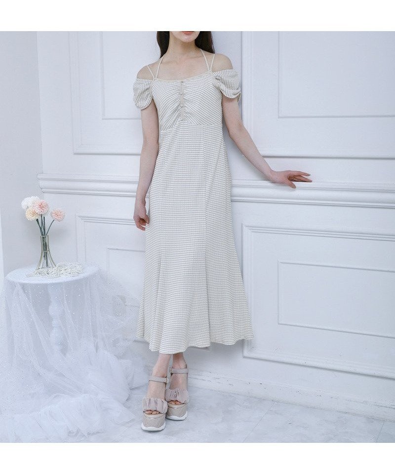 【ロイヤルパーティー/ROYAL PARTY】のレイヤード風ギンガムチェックカットマーメイドワンピース インテリア・キッズ・メンズ・レディースファッション・服の通販 founy(ファウニー) 　ファッション　Fashion　レディースファッション　Fashion for Women　ワンピース　Dresses　ギンガム　Gingham, Gingham Fabric　チェック　Check, Plaid, Tartan　マーメイド　Mermaid, Fishtail Silhouette　ロング　Long, Long-Length　エレガント 上品　Elegant　ベージュ|ID: prp329100004985629 ipo3291000000037345826