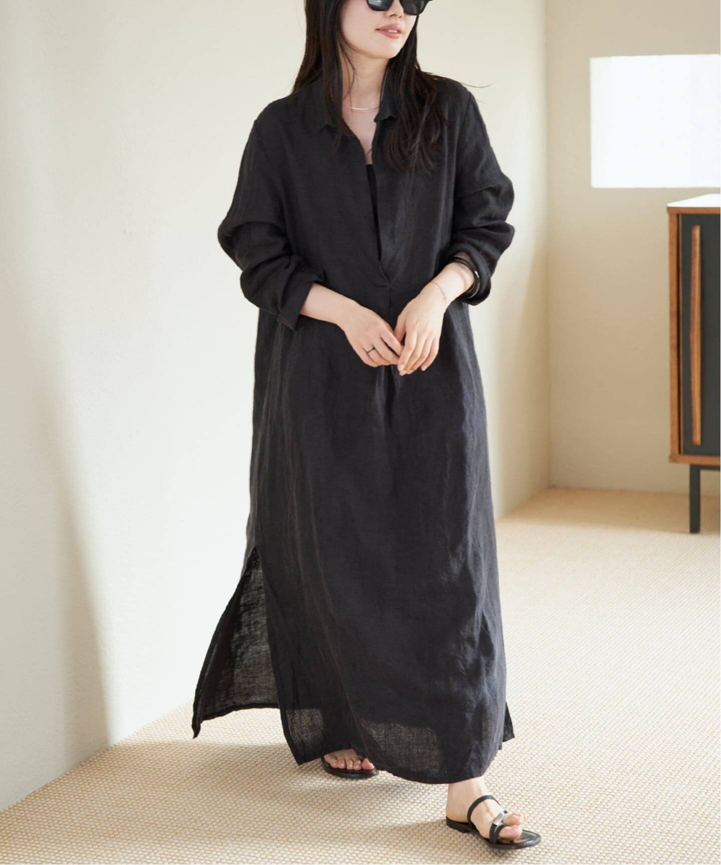 【プラージュ/Plage】のLES ATELIERS FRANCAIS DE CONFECTION 別注 SKIPPER ワンピース インテリア・キッズ・メンズ・レディースファッション・服の通販 founy(ファウニー) 　ファッション　Fashion　レディースファッション　Fashion for Women　ワンピース　Dresses　スキッパー　Skipper, Open Collar　フランス　France, French　リゾート　Resort, Vacation Style　別注　Limited Edition, Custom Order　ブラック|ID: prp329100004985632 ipo3291000000037345836