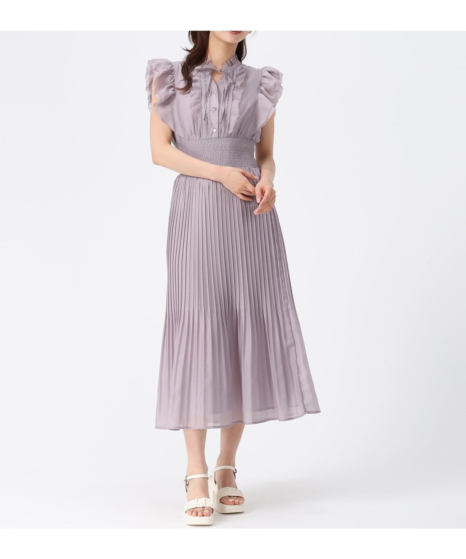 【ミッシュマッシュ/MISCH MASCH】のピコフリルプリーツワンピース MM627426 インテリア・キッズ・メンズ・レディースファッション・服の通販 founy(ファウニー) 　ファッション　Fashion　レディースファッション　Fashion for Women　ワンピース　Dresses　シャーリング　Shirring, Ruched　フリル　Frill, Ruffle　プリーツ　Pleats, Pleated　パープル|ID: prp329100004985633 ipo3291000000037345851