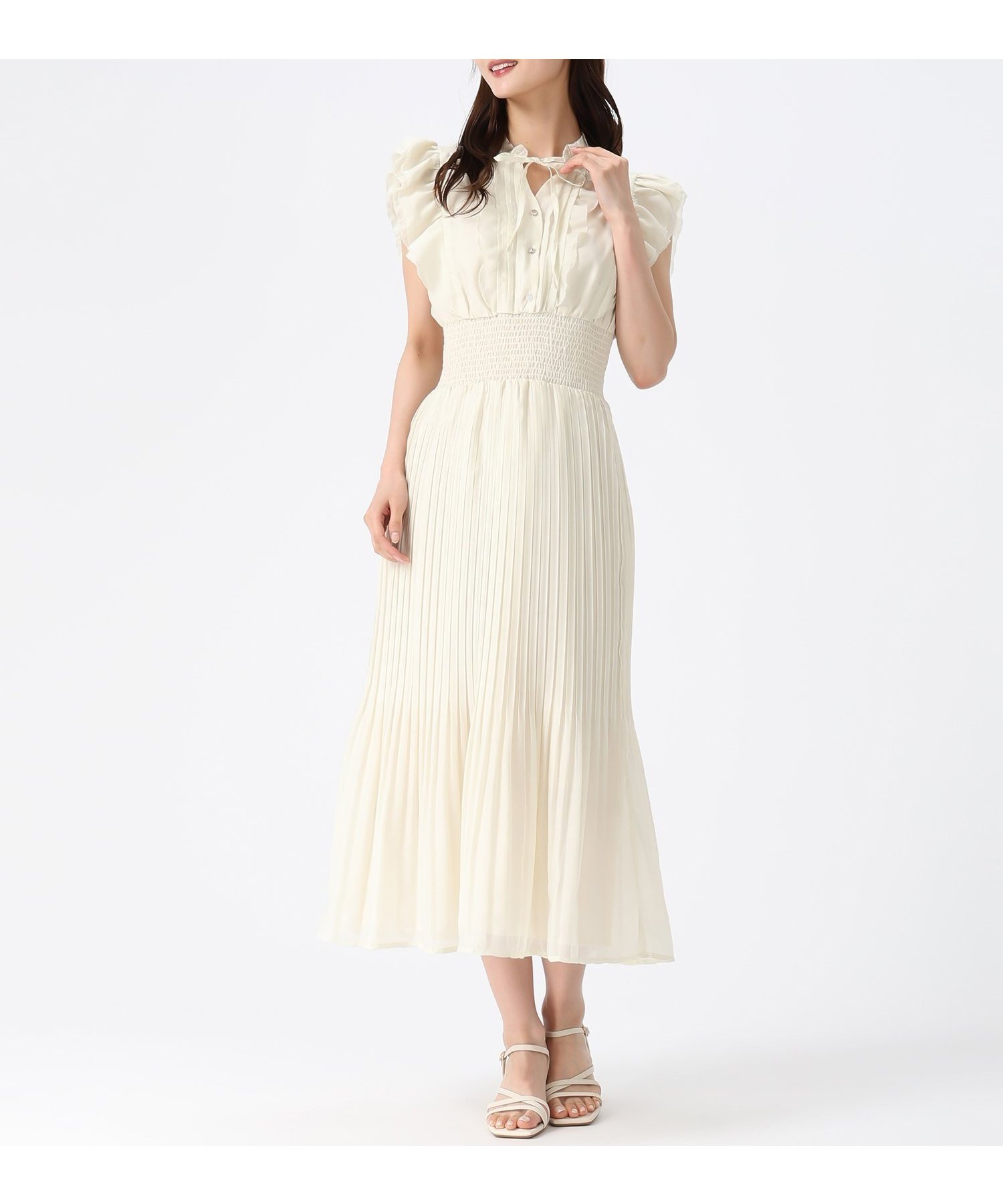 【ミッシュマッシュ/MISCH MASCH】のピコフリルプリーツワンピース MM627426 インテリア・キッズ・メンズ・レディースファッション・服の通販 founy(ファウニー) 　ファッション　Fashion　レディースファッション　Fashion for Women　ワンピース　Dresses　シャーリング　Shirring, Ruched　フリル　Frill, Ruffle　プリーツ　Pleats, Pleated　イエロー|ID: prp329100004985633 ipo3291000000037345853