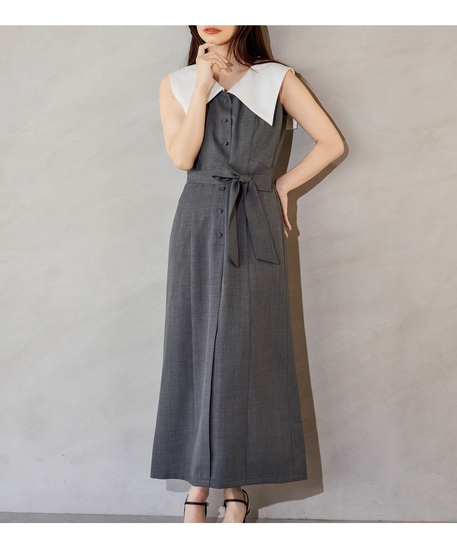 【ミスティ ウーマン/mysty woman】のセーラーカラーワンピース インテリア・キッズ・メンズ・レディースファッション・服の通販 founy(ファウニー) 　ファッション　Fashion　レディースファッション　Fashion for Women　ワンピース　Dresses　おすすめ　Recommended / Our Picks　カーディガン　Cardigan, Knitwear　クラシカル　Classical, Vintage-Inspired　ジャケット　Jacket, Outerwear　トレンド　Trend, Trending Now　バランス　Balance, Style Balance　パーティ　Party, Party Style　フレア　Flare, Flared　リボン　Ribbon, Bow　エレガント 上品　Elegant　グレー|ID: prp329100004985636 ipo3291000000037345864