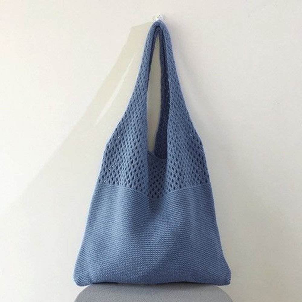 【ミニミニストア/miniministore】のトートバッグ ニット編み バッグ鞄かばん インテリア・キッズ・メンズ・レディースファッション・服の通販 founy(ファウニー) 　ファッション　Fashion　レディースファッション　Fashion for Women　トップス・カットソー　Cut & Sew Tops　ニット　Knit Tops & Sweaters　イエロー　Yellow　財布　Wallet, Purse　パープル　Purple, Violet　ポケット　Pocket, Pocket Detail　無地　Plain, Solid Color　ラベンダー　Lavender　くすみブルー|ID: prp329100004985645 ipo3291000000037345939