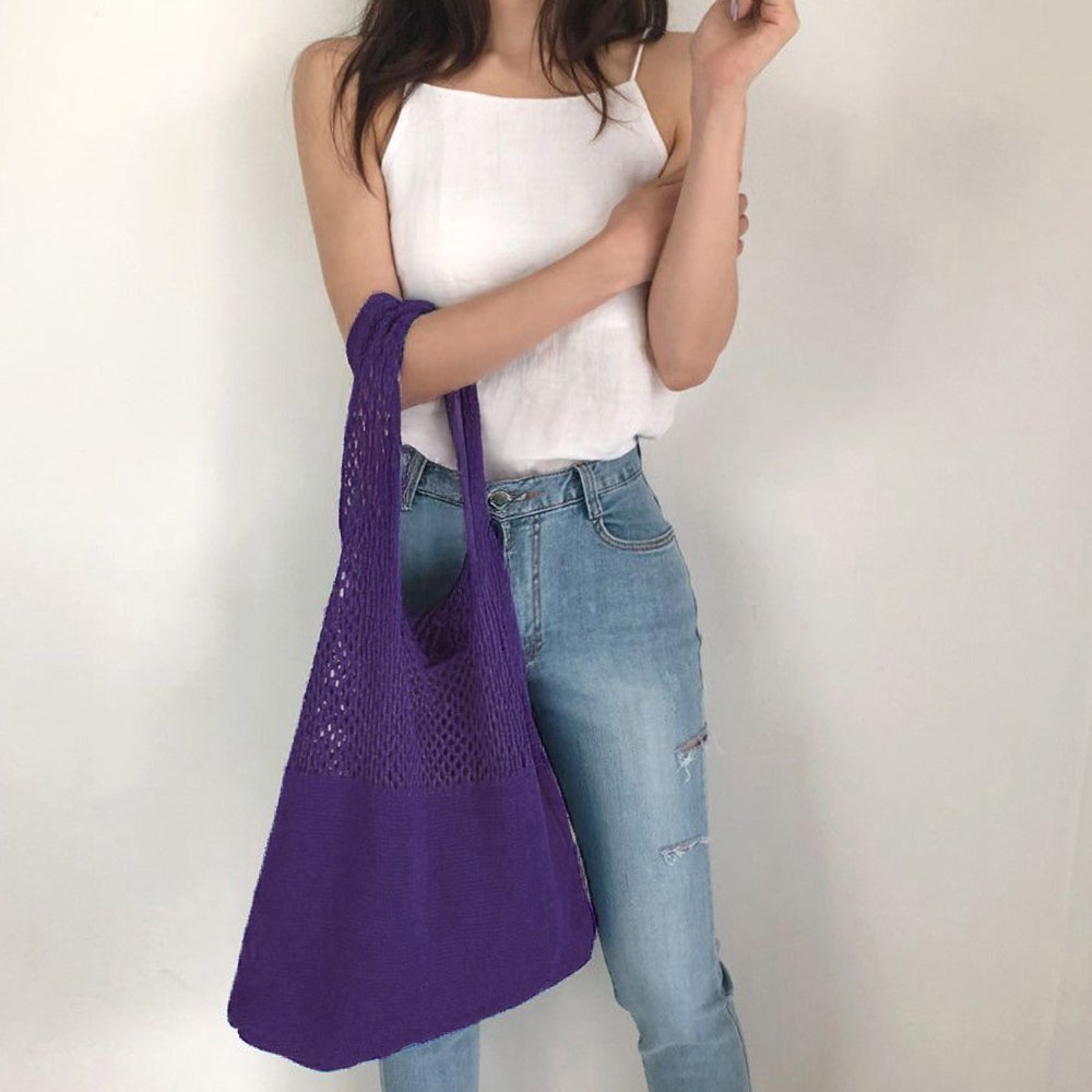【ミニミニストア/miniministore】のトートバッグ ニット編み バッグ鞄かばん インテリア・キッズ・メンズ・レディースファッション・服の通販 founy(ファウニー) 　ファッション　Fashion　レディースファッション　Fashion for Women　トップス・カットソー　Cut & Sew Tops　ニット　Knit Tops & Sweaters　イエロー　Yellow　財布　Wallet, Purse　パープル　Purple, Violet　ポケット　Pocket, Pocket Detail　無地　Plain, Solid Color　ラベンダー　Lavender　ダークパープル|ID: prp329100004985645 ipo3291000000037345943