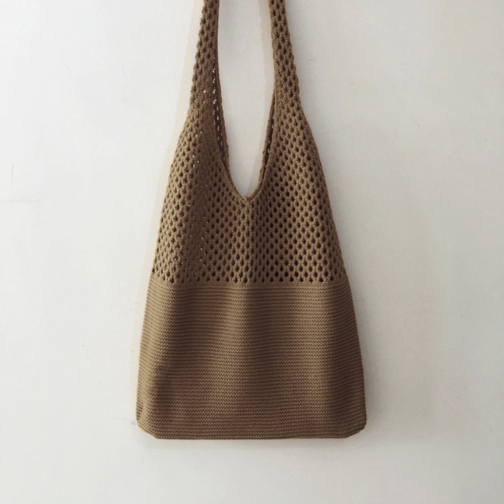【ミニミニストア/miniministore】のトートバッグ ニット編み バッグ鞄かばん インテリア・キッズ・メンズ・レディースファッション・服の通販 founy(ファウニー) 　ファッション　Fashion　レディースファッション　Fashion for Women　トップス・カットソー　Cut & Sew Tops　ニット　Knit Tops & Sweaters　イエロー　Yellow　財布　Wallet, Purse　パープル　Purple, Violet　ポケット　Pocket, Pocket Detail　無地　Plain, Solid Color　ラベンダー　Lavender　ライトブラウン|ID: prp329100004985645 ipo3291000000037345947