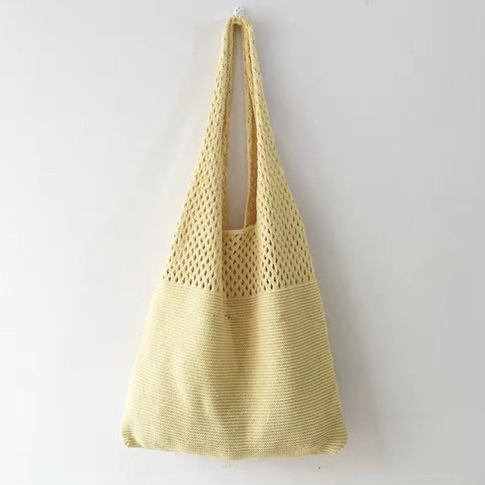 【ミニミニストア/miniministore】のトートバッグ ニット編み バッグ鞄かばん インテリア・キッズ・メンズ・レディースファッション・服の通販 founy(ファウニー) 　ファッション　Fashion　レディースファッション　Fashion for Women　トップス・カットソー　Cut & Sew Tops　ニット　Knit Tops & Sweaters　イエロー　Yellow　財布　Wallet, Purse　パープル　Purple, Violet　ポケット　Pocket, Pocket Detail　無地　Plain, Solid Color　ラベンダー　Lavender　薄イエロー|ID: prp329100004985645 ipo3291000000037345950