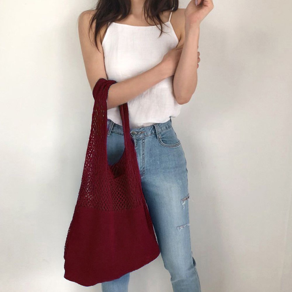 【ミニミニストア/miniministore】のトートバッグ ニット編み バッグ鞄かばん インテリア・キッズ・メンズ・レディースファッション・服の通販 founy(ファウニー) 　ファッション　Fashion　レディースファッション　Fashion for Women　トップス・カットソー　Cut & Sew Tops　ニット　Knit Tops & Sweaters　イエロー　Yellow　財布　Wallet, Purse　パープル　Purple, Violet　ポケット　Pocket, Pocket Detail　無地　Plain, Solid Color　ラベンダー　Lavender　ワインレッド|ID: prp329100004985645 ipo3291000000037345952