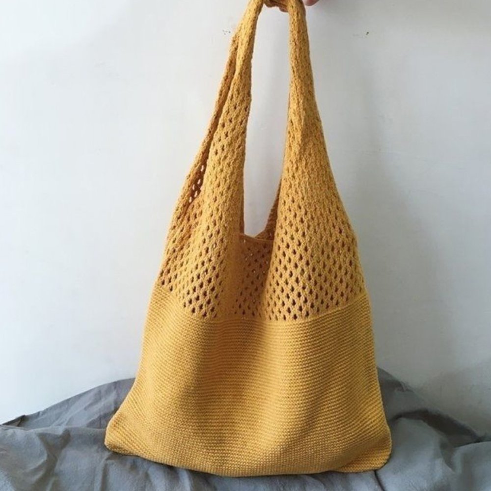 【ミニミニストア/miniministore】のトートバッグ ニット編み バッグ鞄かばん インテリア・キッズ・メンズ・レディースファッション・服の通販 founy(ファウニー) 　ファッション　Fashion　レディースファッション　Fashion for Women　トップス・カットソー　Cut & Sew Tops　ニット　Knit Tops & Sweaters　イエロー　Yellow　財布　Wallet, Purse　パープル　Purple, Violet　ポケット　Pocket, Pocket Detail　無地　Plain, Solid Color　ラベンダー　Lavender　マスタード|ID: prp329100004985645 ipo3291000000037345953