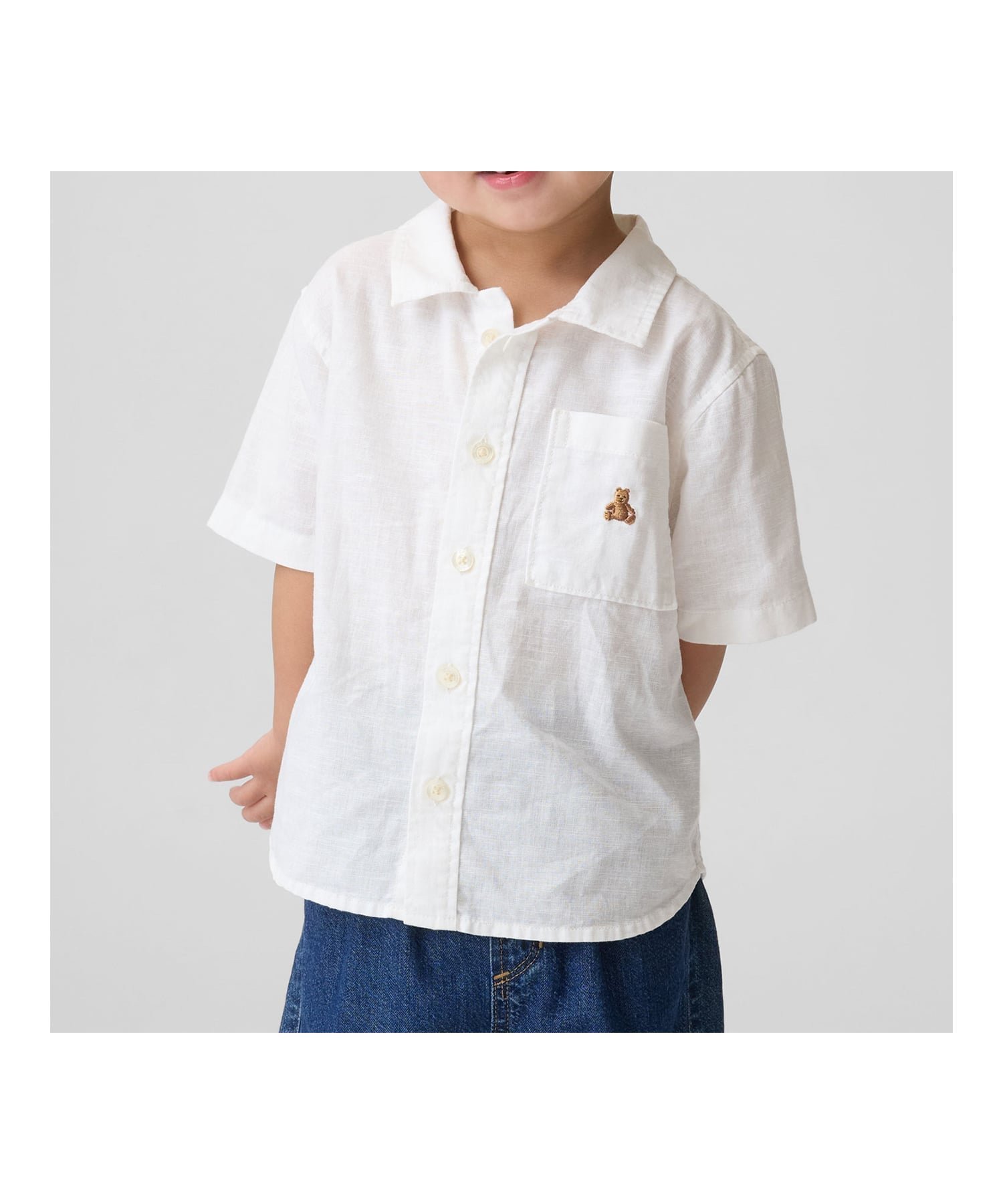 【ギャップ/GAP / KIDS】のコットンリネンシャツ (幼児・ベビー) インテリア・キッズ・メンズ・レディースファッション・服の通販 founy(ファウニー) 　ファッション　Fashion　キッズファッション　Fashion for Kids　ストライプ　Stripe, Striped Pattern　パッチ　Patch, Appliqué　フィット　Fit, Slim Fit　フロント　Front, Front Design　ベビー　Baby, Babywear　ポケット　Pocket, Pocket Detail　リネン　Linen, Linen Fabric　リラックス　Relax, Relaxed Fit　半袖　Short Sleeve, Half Sleeve　WHITE_UK|ID: prp329100004985702 ipo3291000000037346267