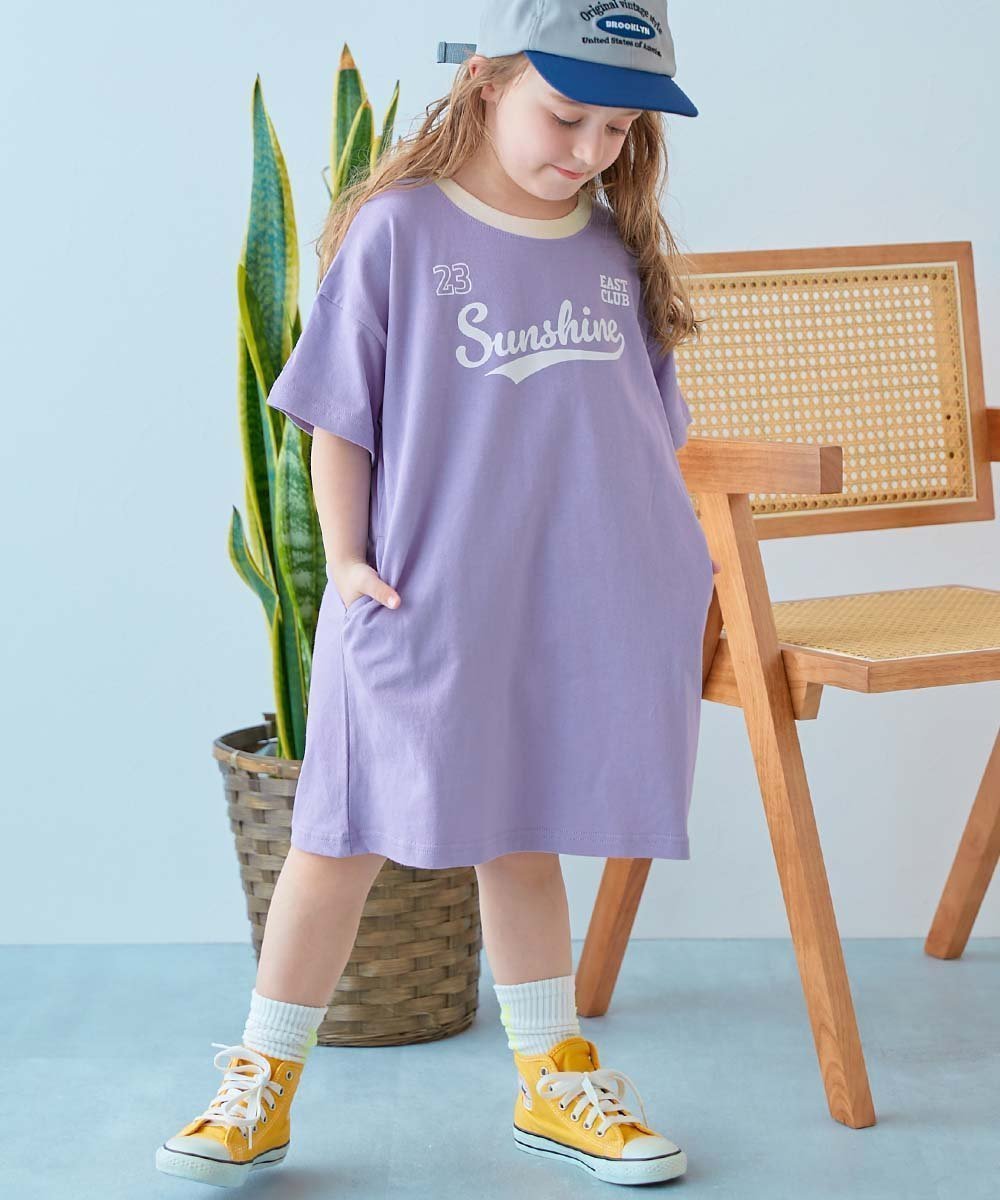 【デビロック/devirock / KIDS】の綿100% デビラボ BIGシルエット 半袖ワンピース 子供服 キッズ 女の子 26SS インテリア・キッズ・メンズ・レディースファッション・服の通販 founy(ファウニー) 　ファッション　Fashion　キッズファッション　Fashion for Kids　ワンピース　Dresses　キャップ　Cap, Baseball Cap　スニーカー　Sneakers, Trainers　デニム　Denim, Jeans Material　プリント　Print, Printed Pattern　半袖　Short Sleeve, Half Sleeve　おすすめ　Recommended / Our Picks　2026年　2026　2026春夏・S/S　Spring/Summer 2026 SS26　002-ロゴ-Sバイオレット|ID: prp329100004985752 ipo3291000000037346615
