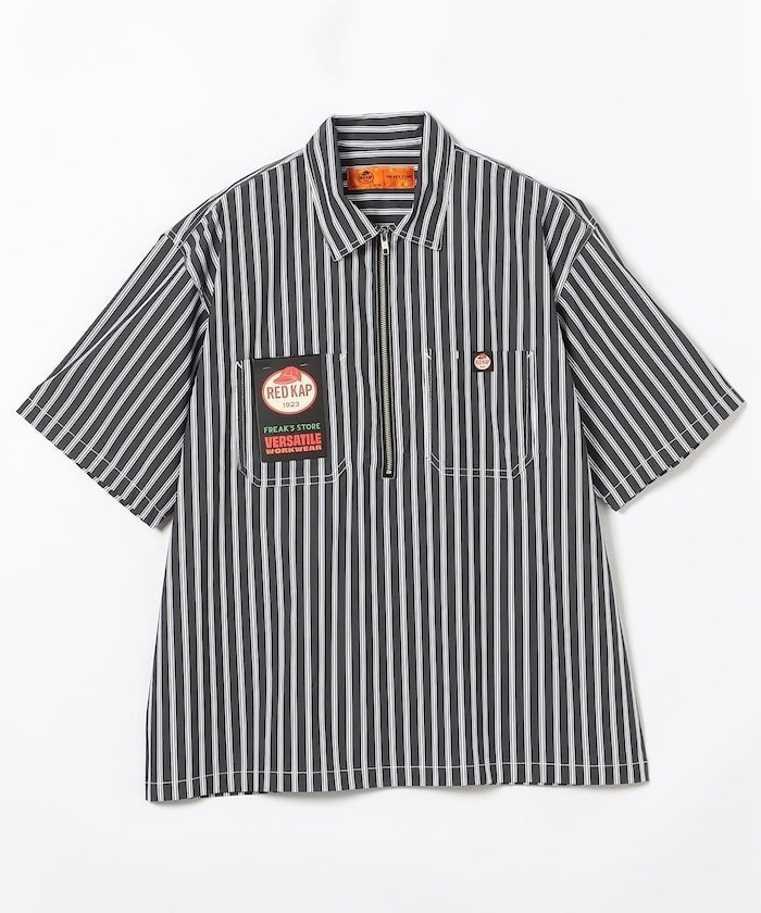 【フリークスストア/FREAK'S STORE】の別注 リラックスフィット ハーフジップ ワンポイントロゴ 半袖ワークシャツ/チェック インテリア・キッズ・メンズ・レディースファッション・服の通販 founy(ファウニー) 　ファッション　Fashion　メンズファッション　Fashion for Men　インナー　Innerwear　ショルダー　Shoulder, Shoulder Strap　シンプル　Simple, Minimal　ストライプ　Stripe, Striped Pattern　ダブル　Double, Double-Breasted　チェック　Check, Plaid, Tartan　ドロップ　Drop Shoulder, Dropped Style　フィット　Fit, Slim Fit　プリント　Print, Printed Pattern　ボーダー　Border, Stripe　ポケット　Pocket, Pocket Detail　別注　Limited Edition, Custom Order　半袖　Short Sleeve, Half Sleeve　リラックス　Relax, Relaxed Fit　ワンポイント　One Point, Statement Accent　ワーク　Workwear, Utility Style　S/S・春夏　SS, Spring/Summer, Warm Season　おすすめ　Recommended / Our Picks　夏　Summer　2026年　2026　2026春夏・S/S　Spring/Summer 2026 SS26　ボーダー/ストライプ|ID: prp329100004986010 ipo3291000000037347981