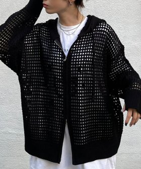 【ネバーマインドザエックスユー チカシツプラス/Never mind the XU Chikashitsu+】の【Chikashitsu +】mesh zip hoodie メッシュパーカー オーバーサイズ ジップパーカー 大人の最旬トレンドファッション＆コーディネート founy(ファウニー) ファッション Fashion レディースファッション Fashion for Women トップス・カットソー Cut & Sew Tops レディースパーカー・カジュアルフーディー Casual Hoodies & Sweatshirts インナー Innerwear 春 Spring カットソー Cut and Sewn Top カーディガン Cardigan, Knitwear 軽量 Lightweight, Ultra Light シンプル Simple, Minimal タンク Tank Top, Sleeveless Top トレンド Trend, Trending Now パーカー Hoodie, Parka メッシュ Mesh, Net Fabric リラックス Relax, Relaxed Fit S/S・春夏 SS, Spring/Summer, Warm Season 再入荷 Restock / Back in Stock 夏 Summer |ID:prp329100004986033