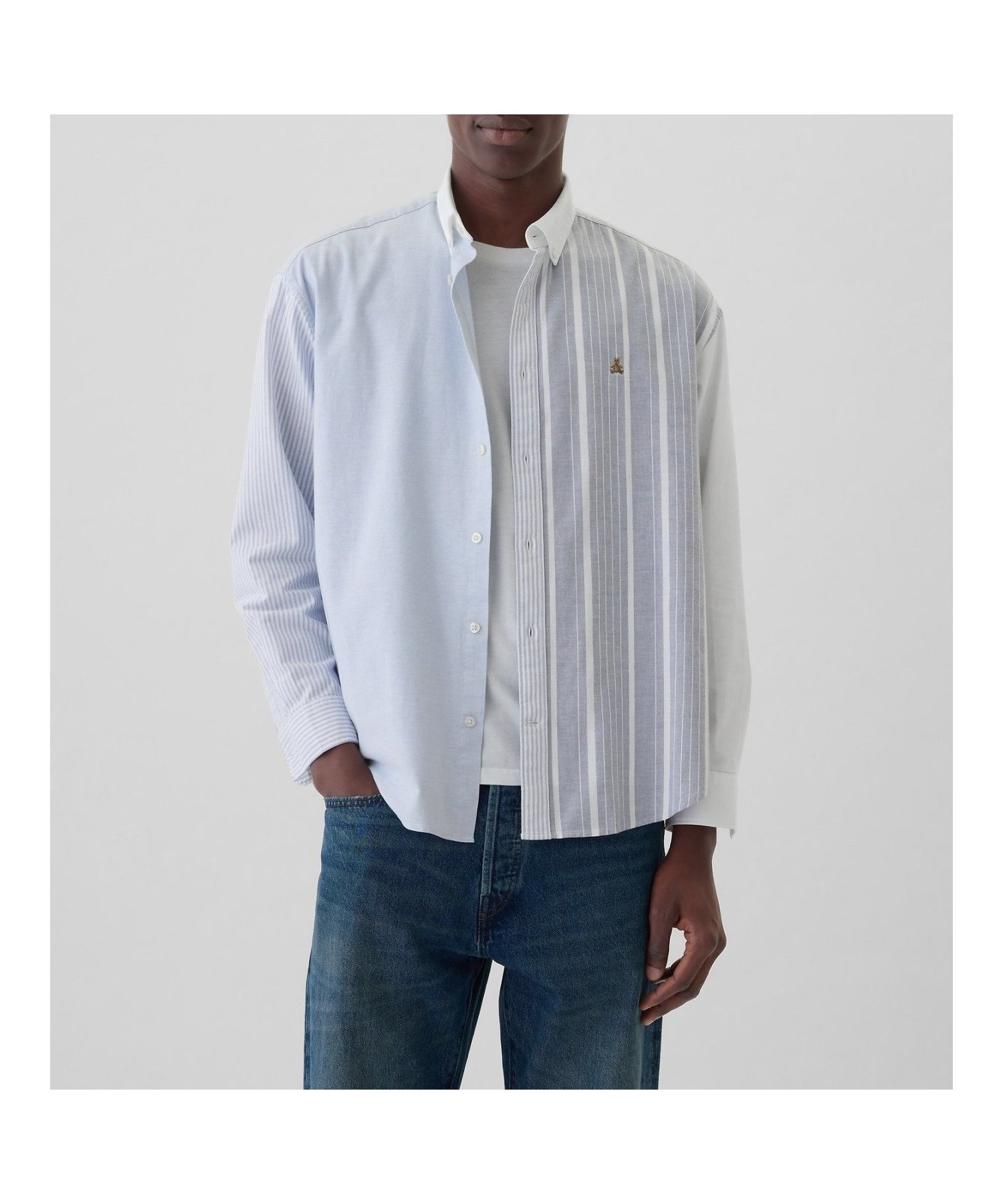 【ギャップ/GAP】のブラナンベア オックスフォードシャツ(ユニセックス) インテリア・キッズ・メンズ・レディースファッション・服の通販 founy(ファウニー) 　ファッション　Fashion　レディースファッション　Fashion for Women　トップス・カットソー　Cut & Sew Tops　シャツ・ブラウス・オフィスカジュアル　Elegant Blouses & Button-Ups　オーガニック　Organic Cotton　ストレート　Straight, Straight Cut　長袖　Long Sleeve, Full Sleeve　フィット　Fit, Slim Fit　フロント　Front, Front Design　リラックス　Relax, Relaxed Fit　BLUE_COLORBLOCK|ID: prp329100004986064 ipo3291000000037348233