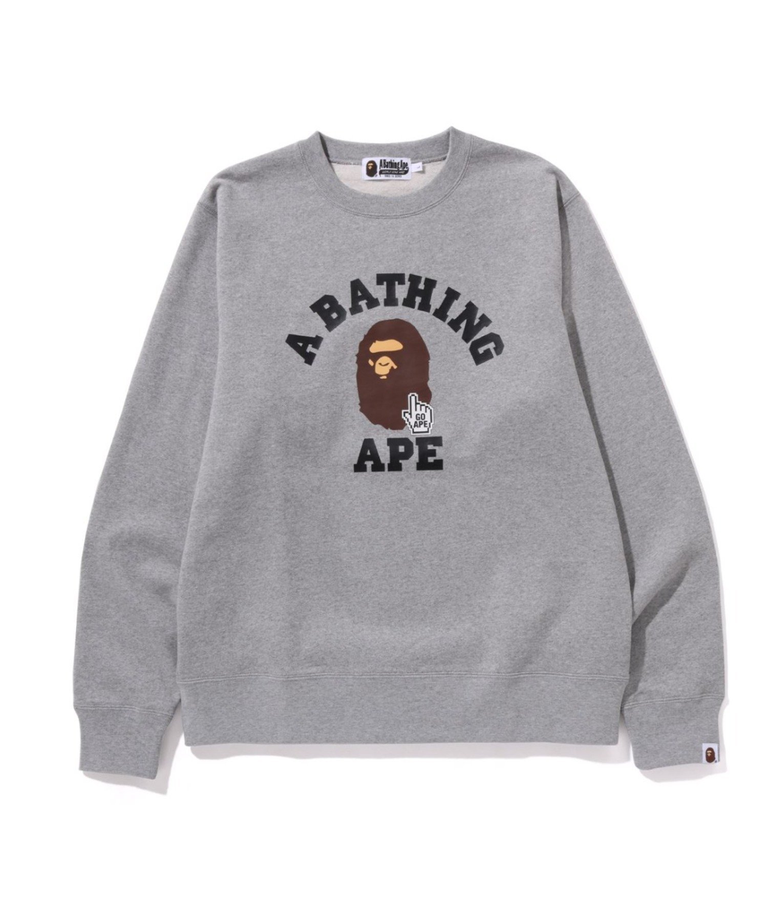 【ア ベイシング エイプ/A BATHING APE】のGO APE POINTER COLLEGE CREWNECK BAPEC インテリア・キッズ・メンズ・レディースファッション・服の通販 founy(ファウニー) 　ファッション　Fashion　レディースファッション　Fashion for Women　グラフィック　Graphic, Graphic Design　フロント　Front, Front Design　プリント　Print, Printed Pattern　モチーフ　Motif, Design Theme　ラバー　Rubber, Rubber Sole　GRAY|ID: prp329100004986129 ipo3291000000037348568