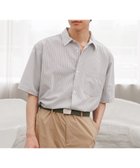 【グローバルワーク/GLOBAL WORK / MEN】のクリーンサッカー/シャツ/5分袖/638142 ストライプ/オフ×チャコール10|ID: prp329100004986132 ipo3291000000037348579