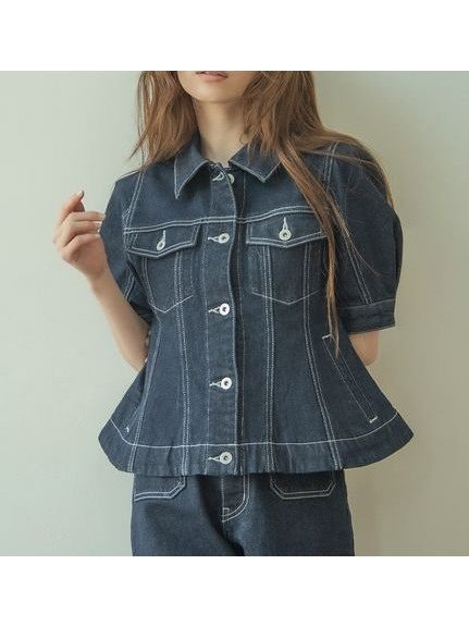 【リリーブラウン/Lily Brown】のハーフスリーブペプラムデニムジャケット インテリア・キッズ・メンズ・レディースファッション・服の通販 founy(ファウニー) 　ファッション　Fashion　レディースファッション　Fashion for Women　アウター　Coat / Outerwear Collection　レディースジャケット・軽アウター　Jackets　デニムジャケット / カジュアルアウター　Denim Jackets　おすすめ　Recommended / Our Picks　ジャケット　Jacket, Outerwear　スマート　Smart, Elegant　セットアップ　Set-Up, Coordinated Outfit　デニム　Denim, Jeans Material　フェミニン　Feminine, Girly　ペプラム　Peplum, Flared Hem　エレガント 上品　Elegant　IND[088]|ID: prp329100004986136 ipo3291000000037348619