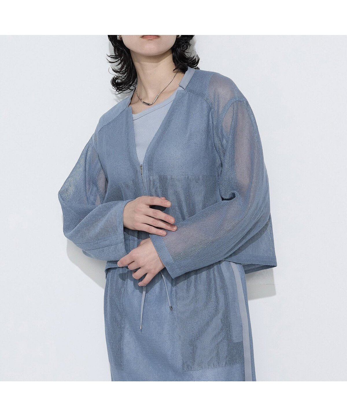 【コムサ/COMME CA】の【セットアップ対応】リネンシアーラッセル ブルゾン インテリア・キッズ・メンズ・レディースファッション・服の通販 founy(ファウニー) 　ファッション　Fashion　レディースファッション　Fashion for Women　アウター　Coat / Outerwear Collection　ブルゾンジャケット・スポーティアウター　Blouson Jackets　オーガンジー　Organza Fabric　コンパクト　Compact, Small Size　サテン　Satin, Glossy Fabric　スリット　Slit, Slit Detail　セットアップ　Set-Up, Coordinated Outfit　テーラード　Tailored, Tailored Fit　デコルテ　Décolleté, Neckline　バランス　Balance, Style Balance　フロント　Front, Front Design　ブルゾン　Blouson, Bomber Jacket　ボックス　Boxy, Box Shape　ポケット　Pocket, Pocket Detail　メタル　Metal, Metal Parts　ラッセル　Raschel, Raschel Lace　リネン　Linen, Linen Fabric　おすすめ　Recommended / Our Picks　夏　Summer　23:サックス|ID: prp329100004986171 ipo3291000000037348791