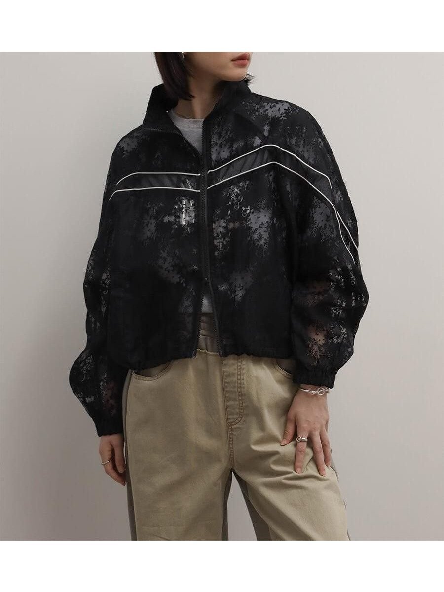 【ラシュッド/LASUD】のフラワージャガードラインシアーブルゾン 大人の最旬トレンドファッション＆コーディネート founy(ファウニー) 　ファッション　Fashion　レディースファッション　Fashion for Women　アウター　Coat / Outerwear Collection　ブルゾンジャケット・スポーティアウター　Blouson Jackets　シアー　Sheer, See-Through　スタンド　Stand Collar, Upright Stand　デニム　Denim, Jeans Material　フェミニン　Feminine, Girly　ブルゾン　Blouson, Bomber Jacket　ボトム　Bottoms, Lower Wear　ライナー　Liner, Inner Layer　ワイド　Wide, Wide Fit　おすすめ　Recommended / Our Picks　 other-1|ID: prp329100004986176 ipo3291000000037348807