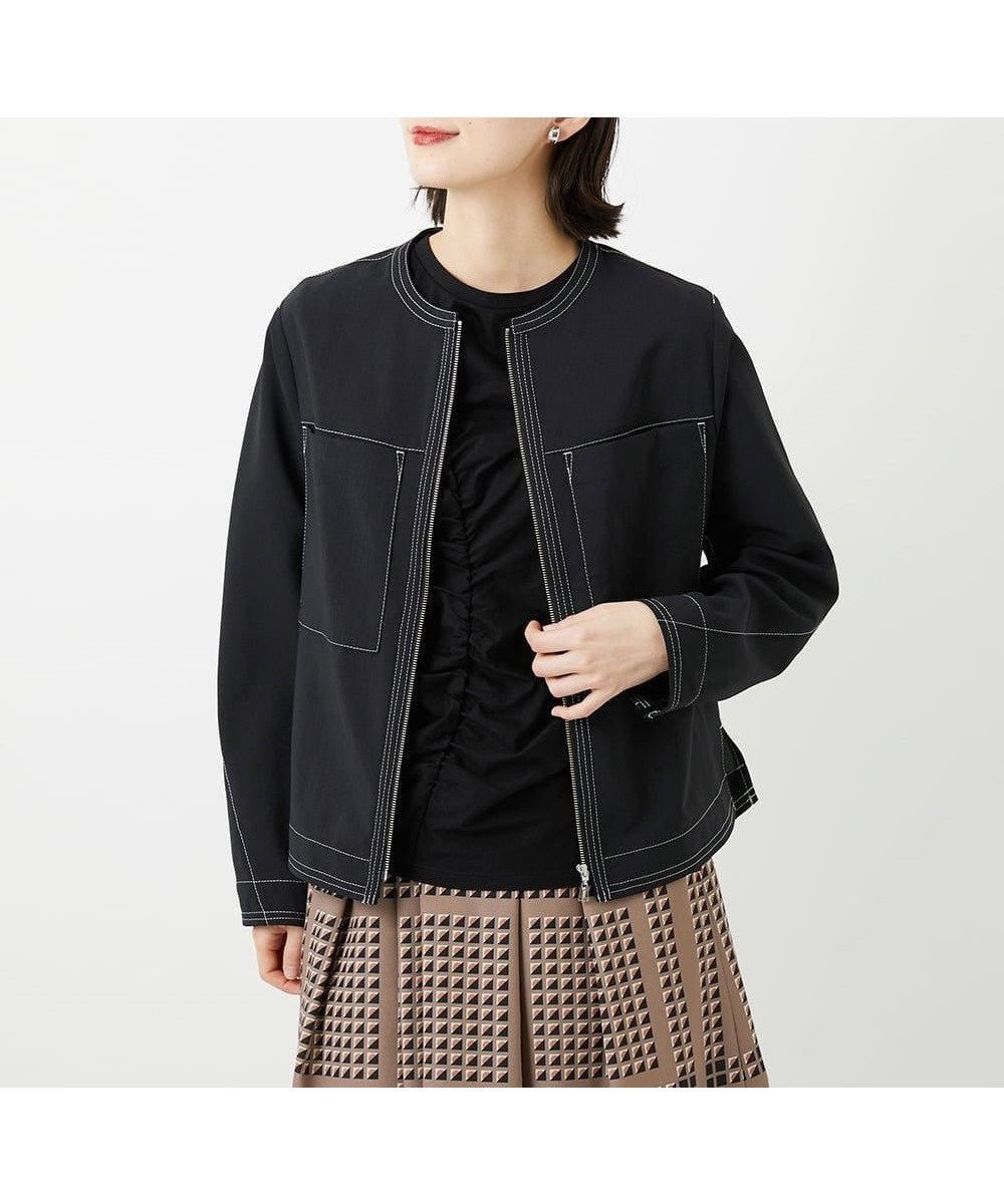 【メゾン ド サンク/Maison de CINQ】のセットアップ対応 ノーカラージップジャケット インテリア・キッズ・メンズ・レディースファッション・服の通販 founy(ファウニー) 　ファッション　Fashion　レディースファッション　Fashion for Women　アウター　Coat / Outerwear Collection　レディースジャケット・軽アウター　Jackets　春　Spring　秋　Autumn　カーディガン　Cardigan, Knitwear　コンパクト　Compact, Small Size　ジップアップ　Zip-Up, Full Zip　ジャケット　Jacket, Outerwear　スタイリッシュ　Stylish, Fashionable　セットアップ　Set-Up, Coordinated Outfit　タートルネック　Turtleneck, High Neck　デニム　Denim, Jeans Material　バランス　Balance, Style Balance　パーカー　Hoodie, Parka　フォルム　Silhouette, Form　冬　Winter / This Winter　おすすめ　Recommended / Our Picks　夏　Summer　ビジネス 仕事 通勤　Business / Work / Commuting　ブラック|ID: prp329100004986183 ipo3291000000037348832