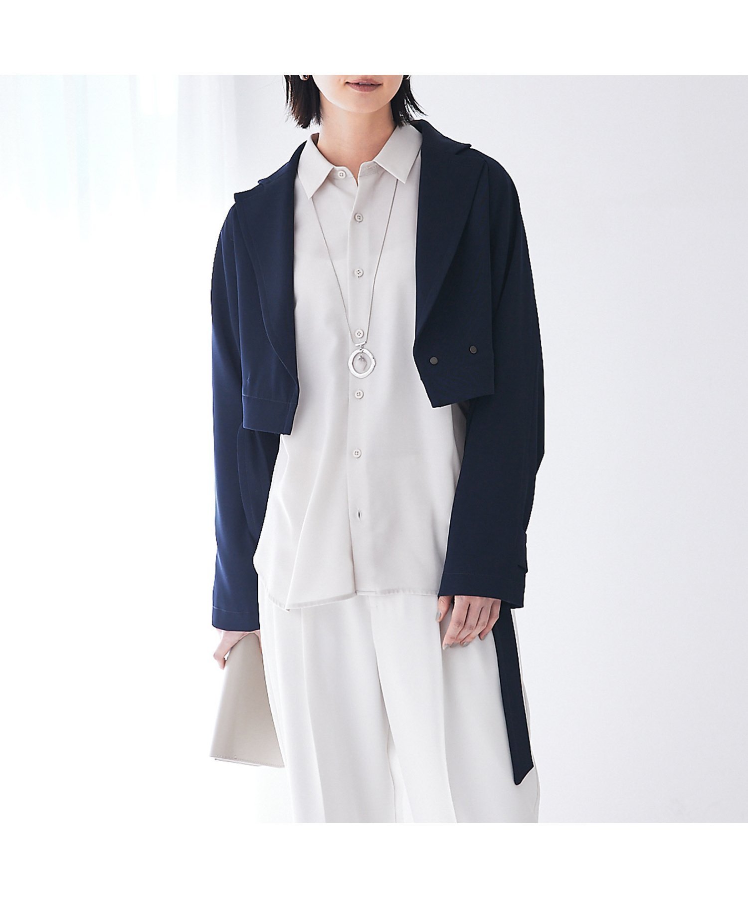 【カリテ/qualite】のドレープツイル2WAYコート インテリア・キッズ・メンズ・レディースファッション・服の通販 founy(ファウニー) 　ファッション　Fashion　レディースファッション　Fashion for Women　アウター　Coat / Outerwear Collection　コート・ロングコート・ピーコート　Long Coats, Peacoats & More　エレガント 上品　Elegant　ショート　Short, Short Length　ベーシック　Basic, Essential　ロング　Long, Long-Length　ネイビー|ID: prp329100004986196 ipo3291000000037348931