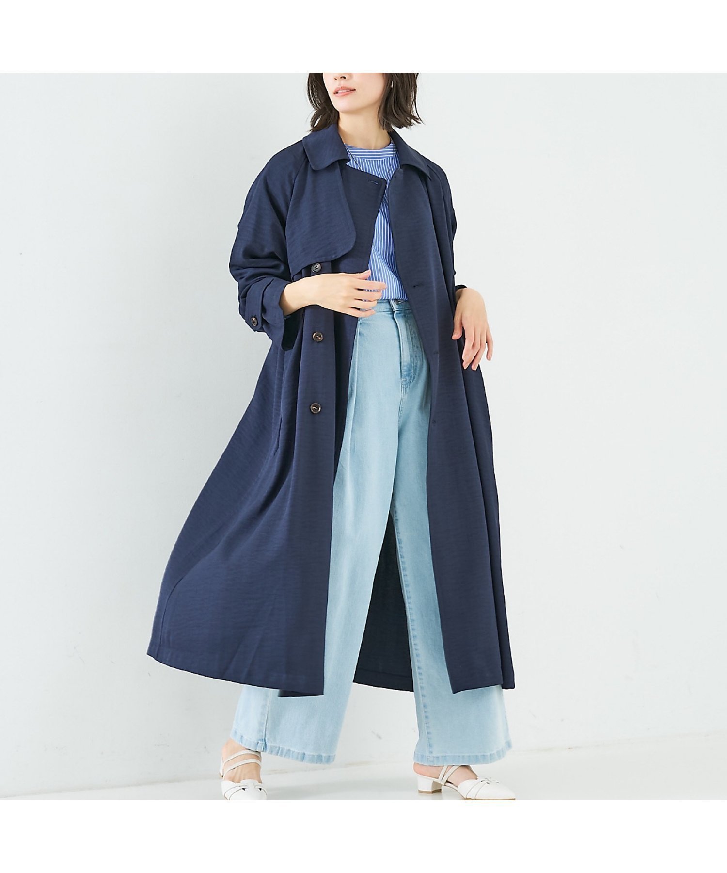 【アバハウスマヴィ/abahouse mavie】のヴィンテージツイルトレンチコート インテリア・キッズ・メンズ・レディースファッション・服の通販 founy(ファウニー) 　ファッション　Fashion　レディースファッション　Fashion for Women　アウター　Coat / Outerwear Collection　コート・ロングコート・ピーコート　Long Coats, Peacoats & More　トレンチコート / 春秋の定番アウター　Trench Coats　ギャザー　Gathered, Ruffled　ロング　Long, Long-Length　ワッシャー　Washer, Crinkled Finish　ネイビー|ID: prp329100004986200 ipo3291000000037348945