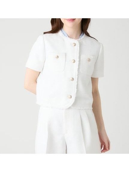 【セルフォード/CELFORD】のハーフスリーブツイードジャケット インテリア・キッズ・メンズ・レディースファッション・服の通販 founy(ファウニー) https://founy.com/ ファッション Fashion レディースファッション Fashion for Women アウター Coat / Outerwear Collection レディースジャケット・軽アウター Jackets おすすめ Recommended / Our Picks ウェーブ Wavy Pattern コンパクト Compact, Small Size サマー Summer, Summer Style ジャケット Jacket, Outerwear ストレート Straight, Straight Cut スマート Smart, Elegant スリーブ Sleeve, Long Sleeve / Short Sleeve ツイード Twill, Twill Weave ハーフ Half, Half-Length バランス Balance, Style Balance フリンジ Fringe, Tassel ブレード Braid, Decorative Trim メタル Metal, Metal Parts エレガント 上品 Elegant 吸水 Absorbent, Quick-Dry |ID: prp329100004986205 ipo3291000000037348963